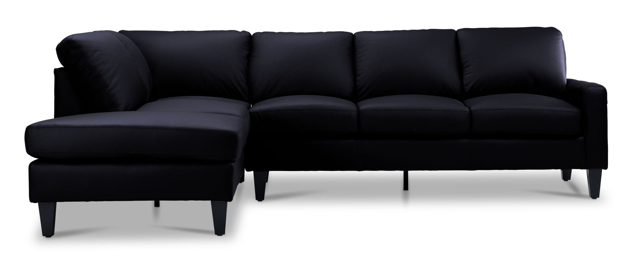 Premium Chito Leather 2-Piece Sectional Sofa with Left-Facing Chaise in Raven Black - Modern Living Room Furniture for Home Theater & Family Gatherings