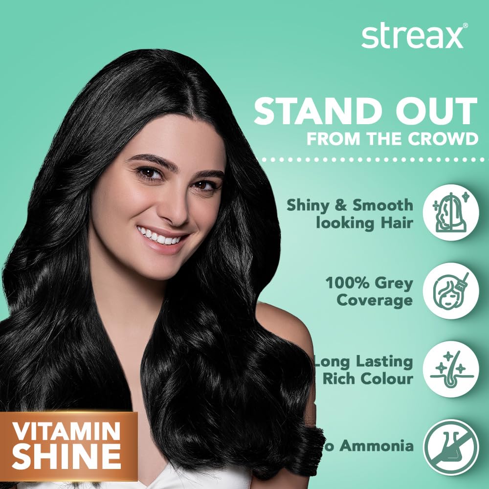 Streax Permanent Hair Color Cream - 100% Gray Coverage with Argan & Walnut Oil - Long Lasting Natural Black Hair Dye for Women (120ml) - Perfect for At-Home Salon Quality Color & Touch-Ups
