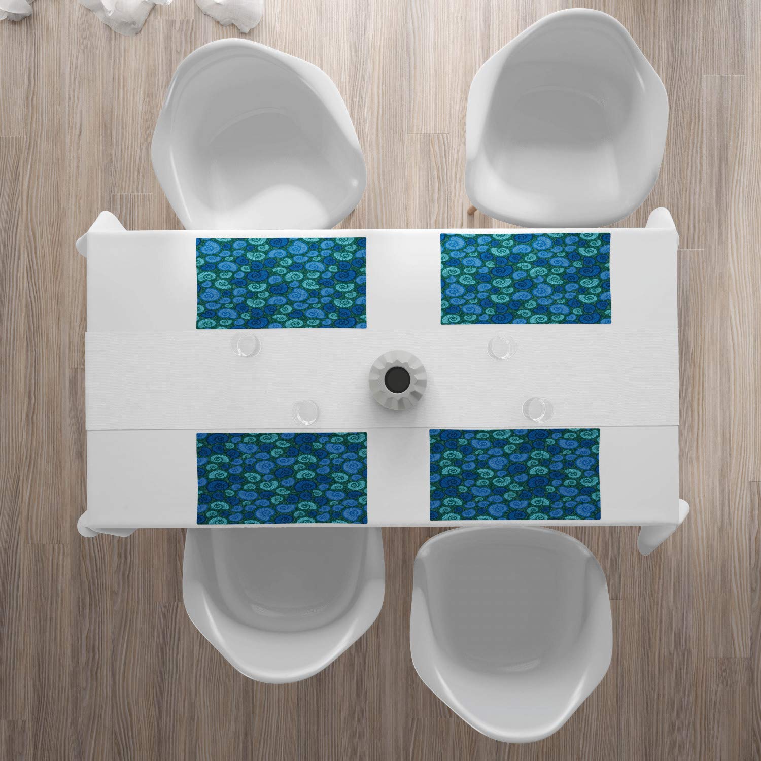 Ambesonne 4-Piece Shell Design Placemats Set - Periwinkle & Chestnut Seashell Pattern on Dotted Vortex Background, Washable Fabric Table Mats for Dining Room & Kitchen Decor in Dark Teal & Violet Blue | Perfect for Beach-Themed Dinner Parties, Coastal Home Decor, and Everyday Table Setting