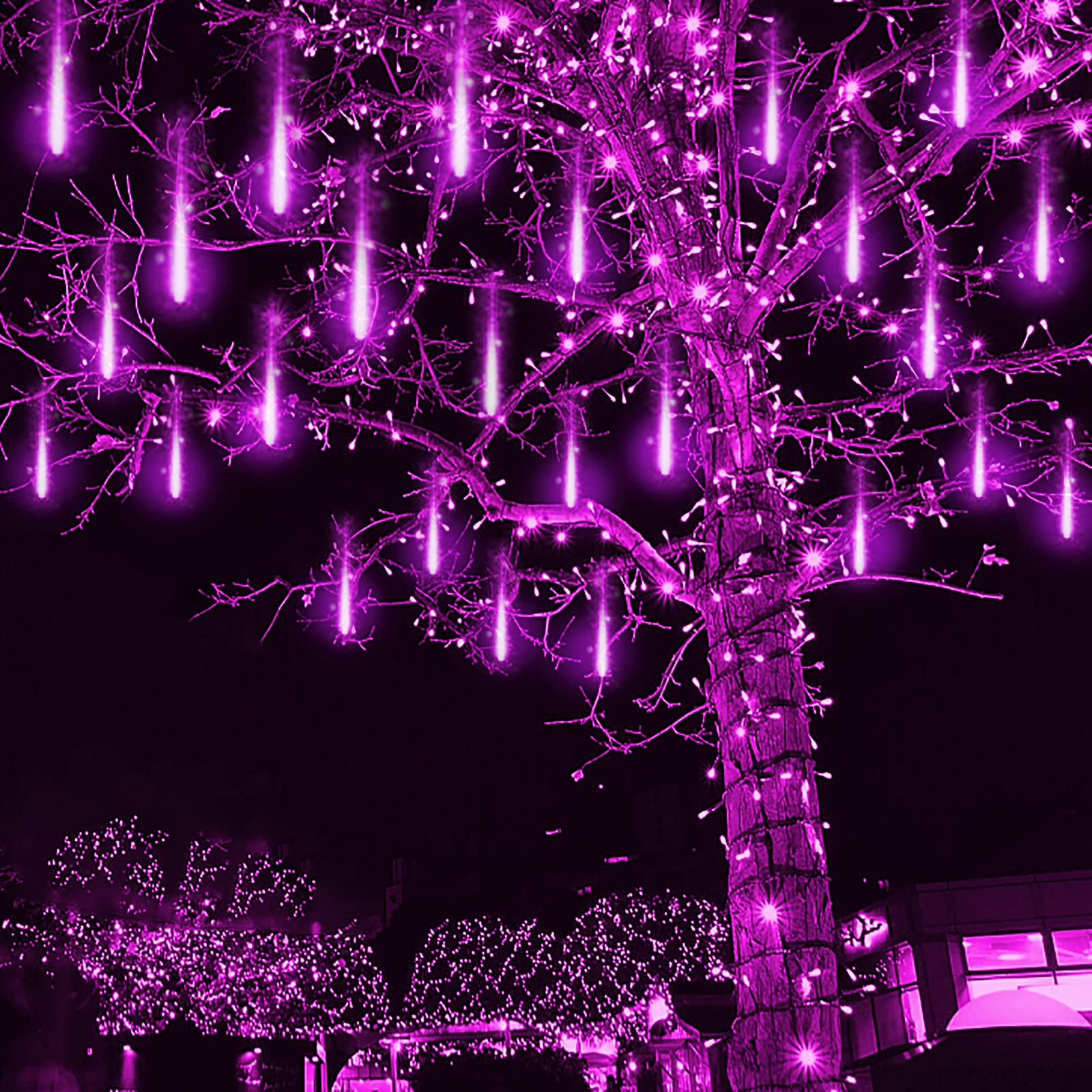 Kwaiffeo Purple Christmas Lights - 8 Tube Meteor Shower Icicle Lights with Waterproof UL Plug for Outdoor Holiday Decorations | Perfect for Halloween, Christmas, New Year Parties & Winter Home Decoration