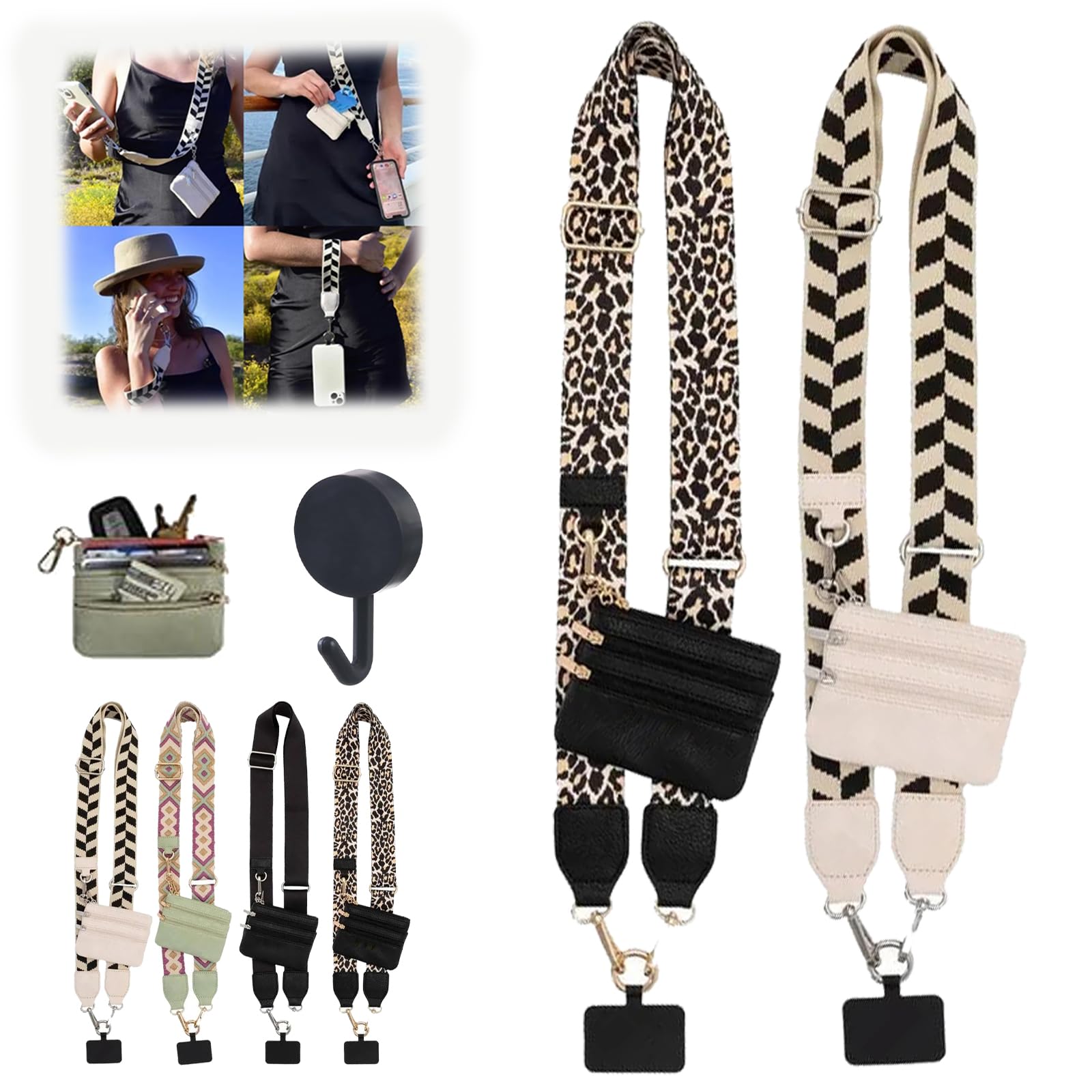 Phone Strap with Zippered Pouch & Clip - Hands-Free Crossbody Strap for iPhone & Android - Wallet & Essentials Holder for Travel, Shopping & Daily Use