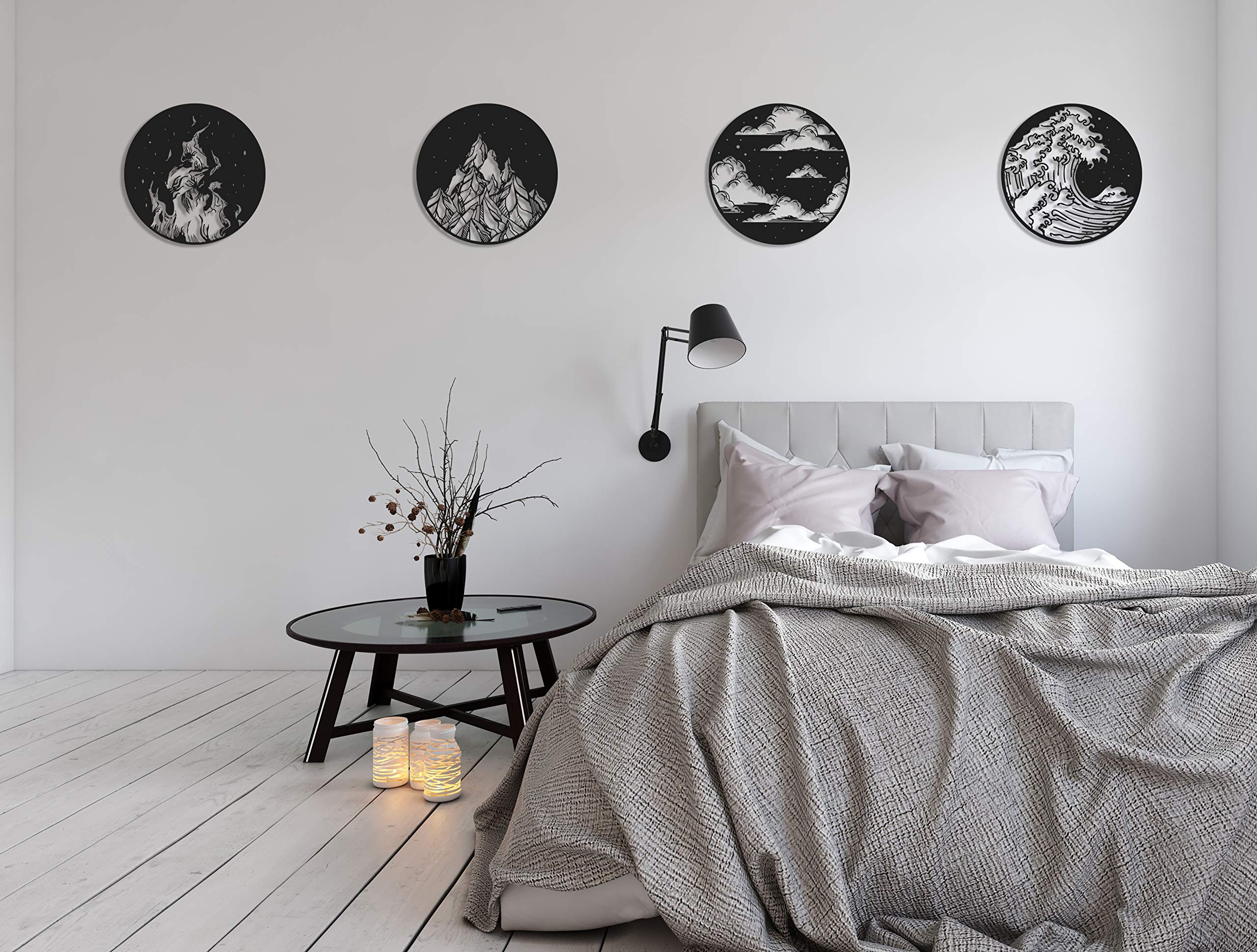 ReinCarvation Metal Wall Art - Four Elements Home & Office Decor - 12 Inch Modern Wall Sculpture for Living Room, Bedroom - Unique Housewarming Gift for New Home