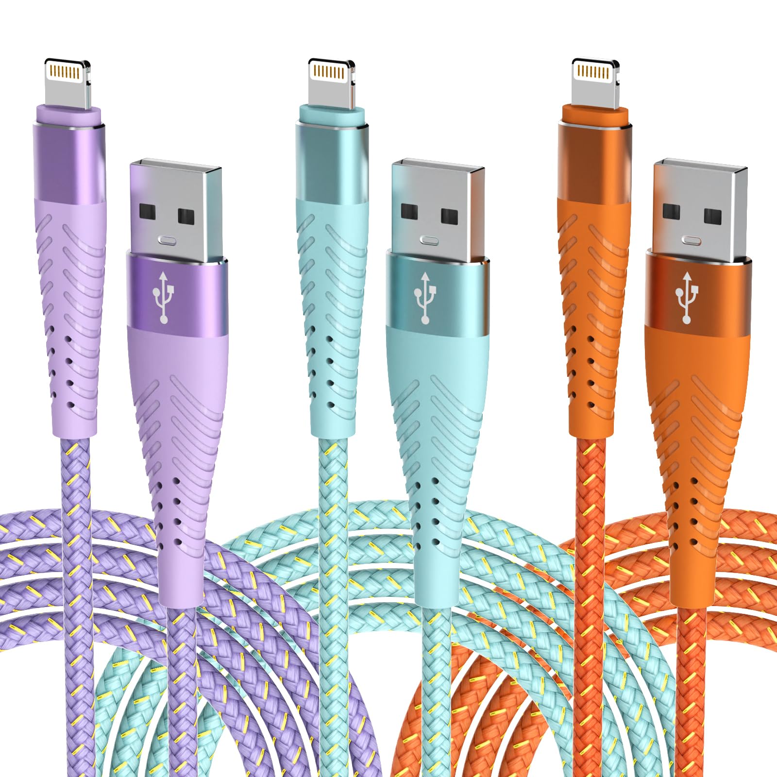 Apple MFi Certified iPhone Fast Charger Cable 6FT 3-Pack - Nylon Braided Lightning to USB Charging Cord for iPhone 14/13/12 Pro Max/12 Pro/11/X/8 - Durable & Tangle-Free (Perfect for Home, Office & Travel)