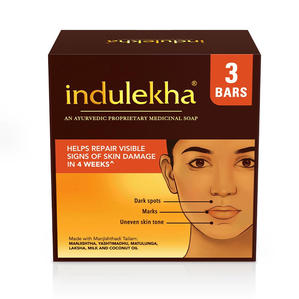 Indulekha Ayurvedic Herbal Soap - Pack of 3 (100g Each, Total 300g) | Natural Skin Care for Dry & Sensitive Skin | Perfect for Daily Cleansing & Ayurvedic Therapy