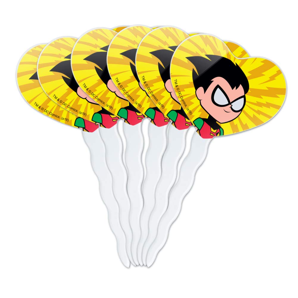 Teen Titans Go! Robin Heart Love Cupcake Toppers - Set of 6 for Birthday Party Decorations, Wedding Favors & Baking Supplies
