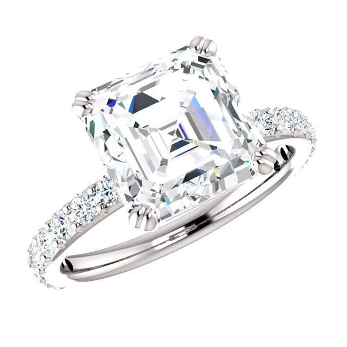 Exquisite Filigree Antique Engagement Ring - 4 CT Asscher Cut VVS1 Colorless Moissanite in 925 Sterling Silver - Perfect Wedding Promise Ring & Romantic Gift for Her - Ideal for Proposals, Anniversaries and Special Occasions