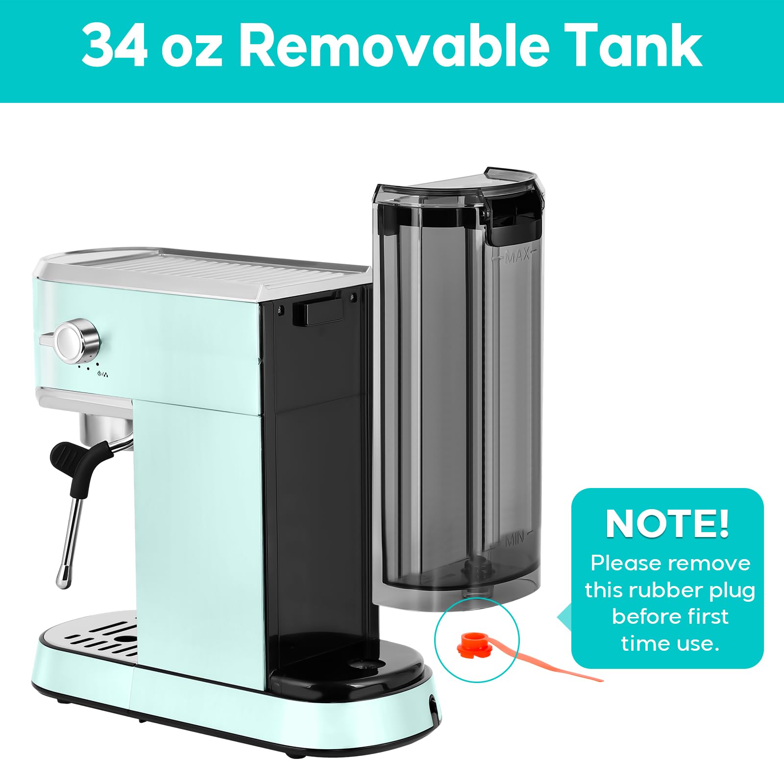 CASABREWS 20 Bar Espresso Machine with Milk Frother - Stainless Steel Home Coffee Maker, 34oz Removable Water Tank, Pastel Green - Perfect for Lattes, Cappuccinos & Home Baristas