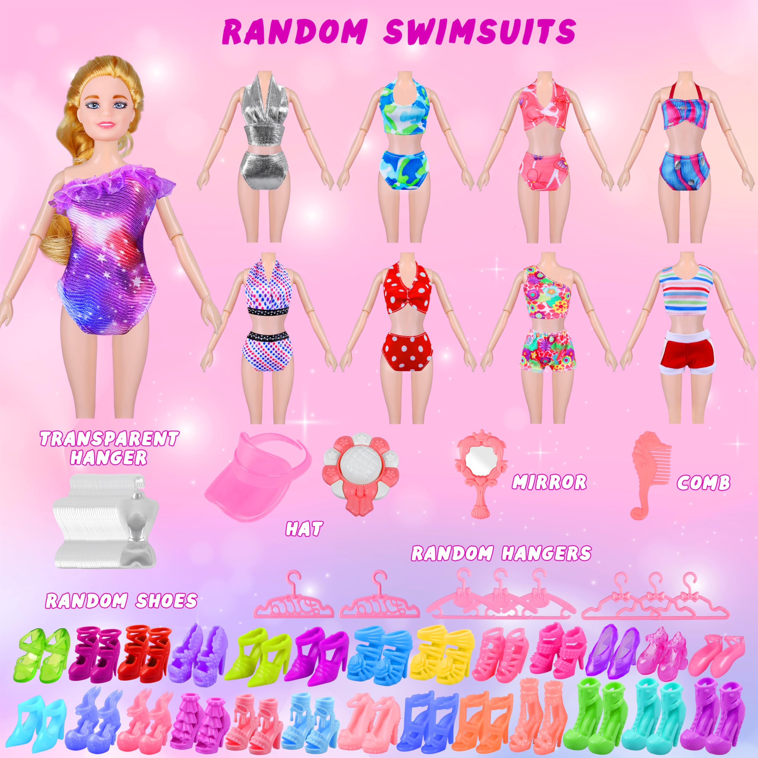 135-Piece Doll Clothes & Accessories Set with Fashion Dresses, Princess Gowns, Tops, Pants, Swimsuits & Shoes - Perfect Dress Up Toys for Girls, Kids & Toddlers - Great Gift for Birthday & Pretend Play