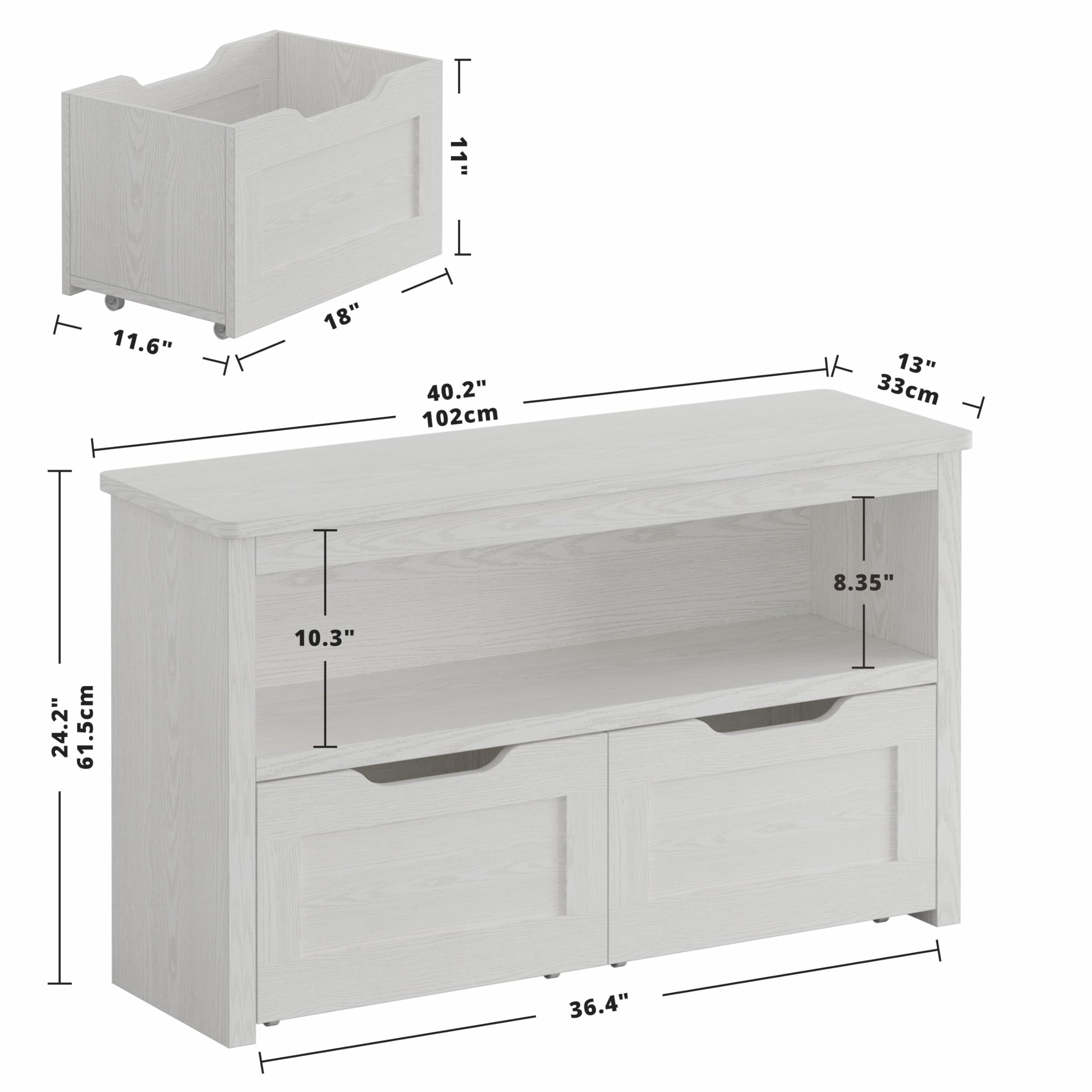 IRONCK Kids Toy Storage Organizer with 3 Drawers & Wheels, White Toy Box with Open Shelf for Nursery Playroom Bedroom - Perfect for Organizing Stuffed Animals, Legos & Kids Toys