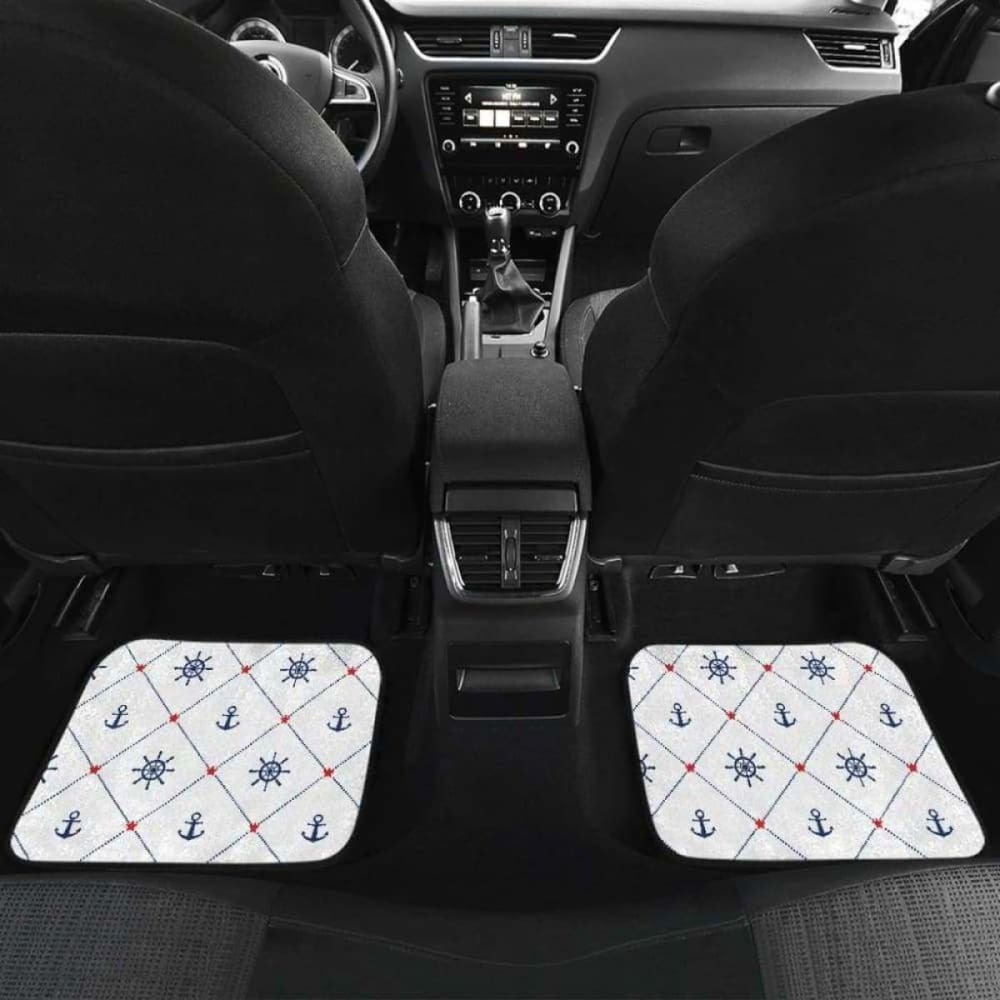 Anchor Rudder Nautical Design Car Mats - Non-Slip Front & Back Floor Mats for Cars, Trucks & SUVs - Perfect for Marine Enthusiasts & Boat Lovers