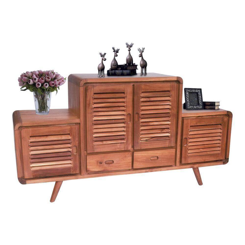 Premium Mira Teak Wood Buffet Hutch - Elegant Dining Room Storage Cabinet for China, Dishes & Entertaining Essentials | Perfect for Dining Room, Kitchen & Home Decor