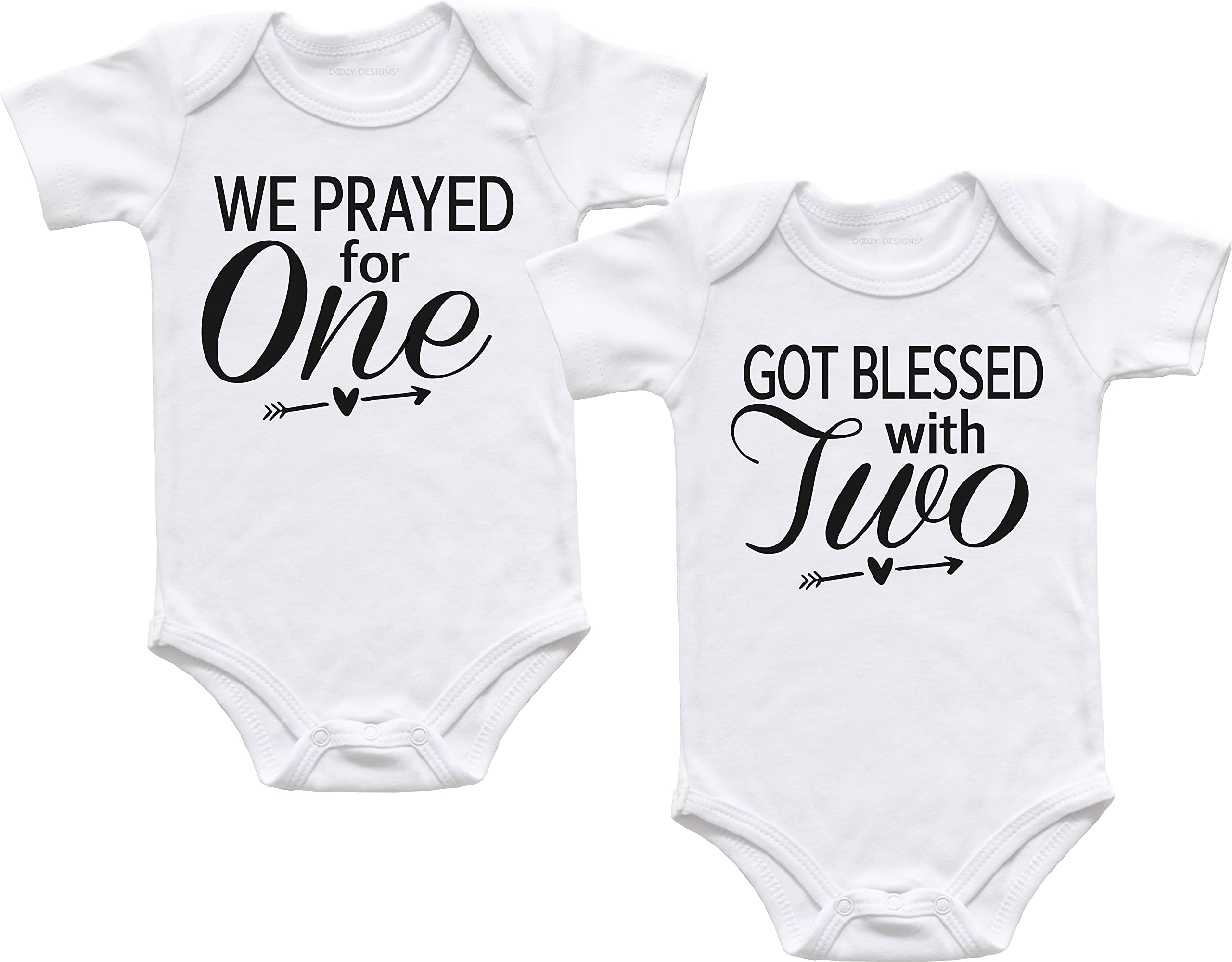 Prayed for One Got Blessed With Two - Twin Pregnancy Announcement Shirt, IVF Pregnancy Reveal Bodysuit Set (Newborn Short Sleeve) - Perfect for Gender Reveal Parties & Baby Showers