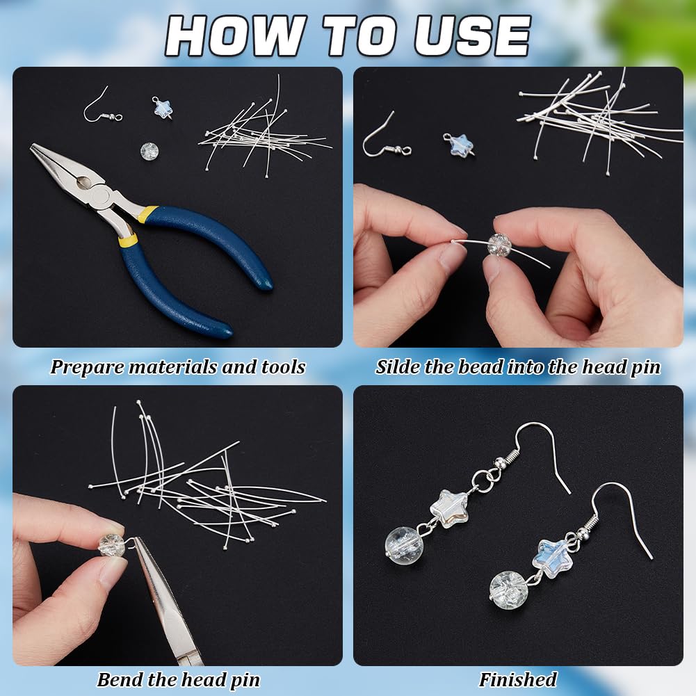 BENECREAT 30Pcs 925 Sterling Silver Head Ball Pins, 24 Gauge Jewelry Making Supplies for Earrings, Bracelets & Necklaces - 1.3 Inch Long Silver Ball Headpins - Perfect for DIY Jewelry Crafting and Beading Projects