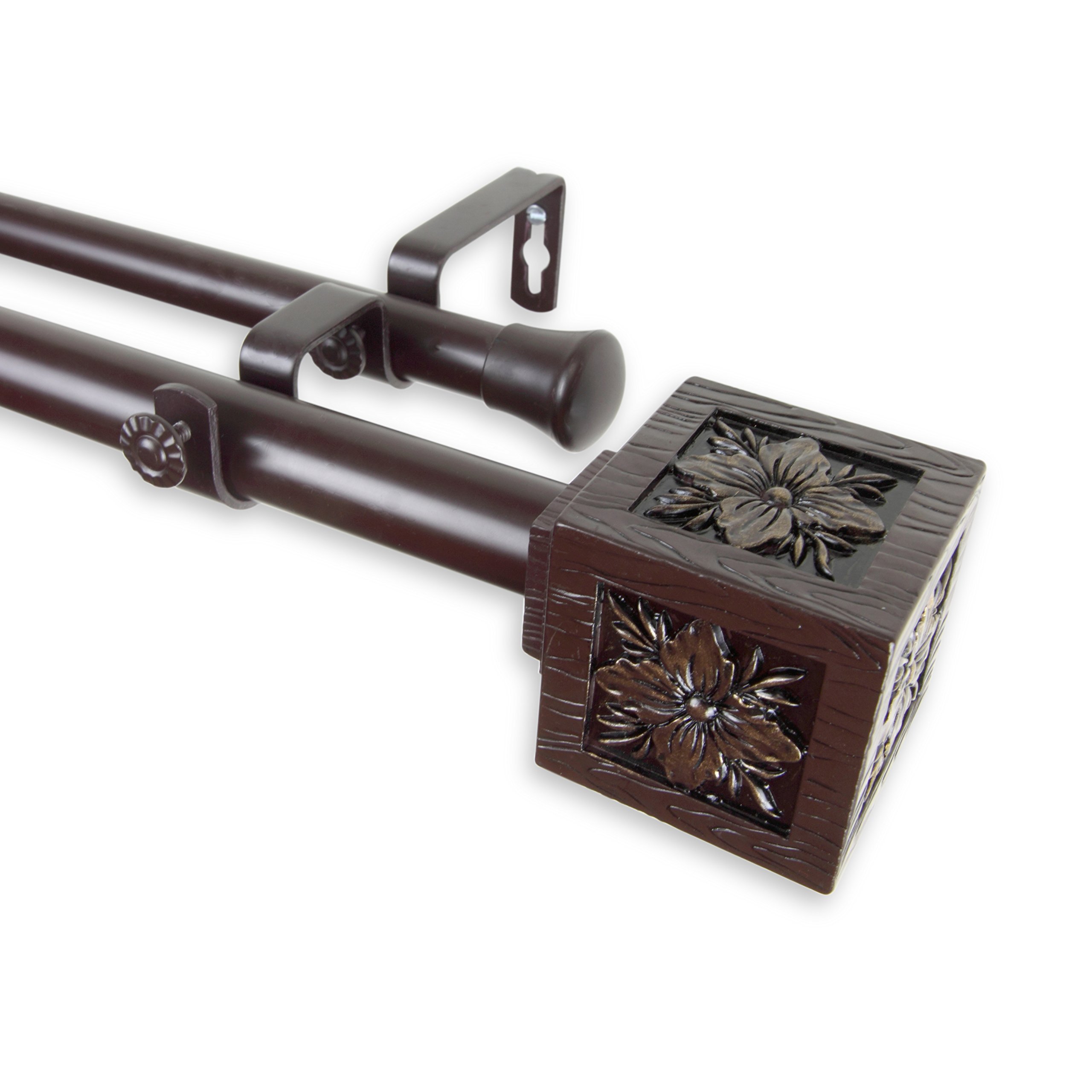 Rod Desyne Ophelia Adjustable Double Curtain Rod 120 to 170 Inches - Mahogany Finish for Living Room, Bedroom & Window Treatments
