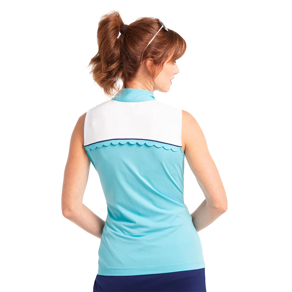 EP New York Women's Colorblock Zip Mock Sleeveless Golf Polo Shirt - Breathable & Stylish for Golf, Tennis & Casual Wear