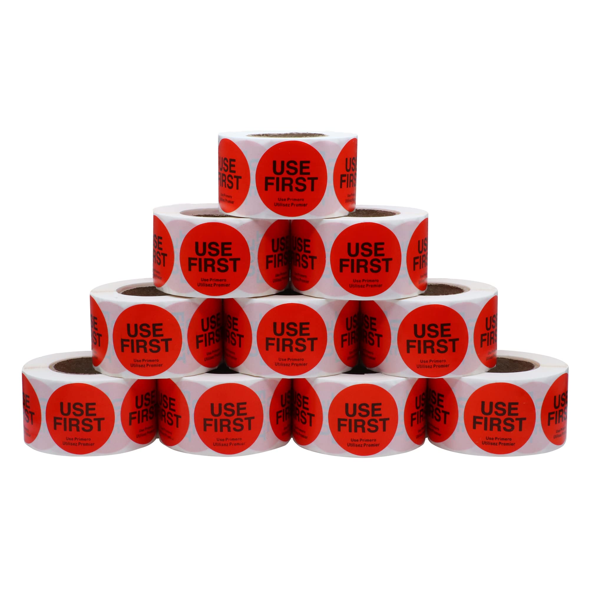 1.5 Inch Food Service Inventory Control Stickers - Small Red Circle Labels for Restaurant, Kitchen & Warehouse Organization (500 Stickers/Roll, 10 Rolls) - Aleplay USA | Trilingual Product Labels for Inventory Management & Food Safety Tracking