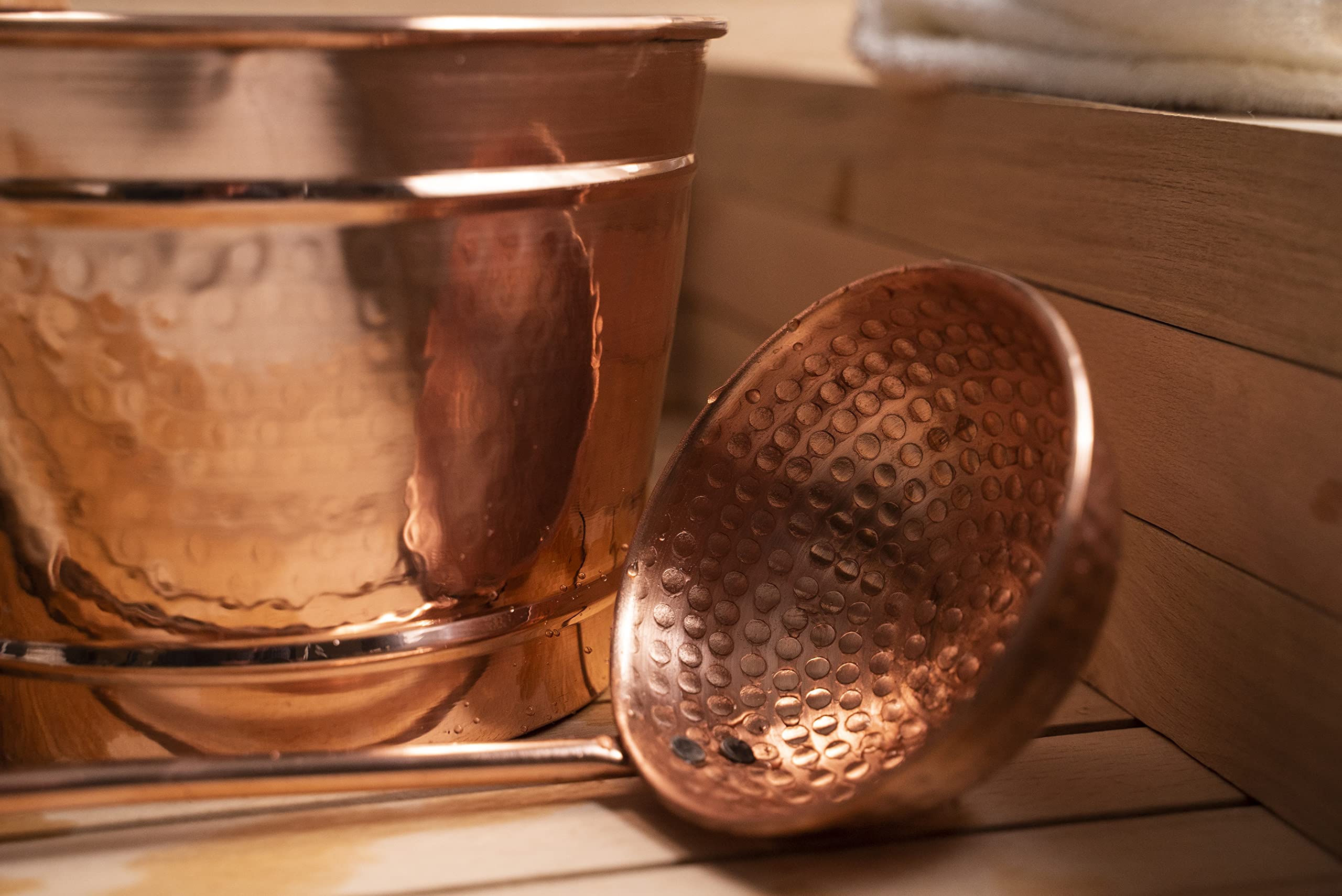 Handmade 100% Solid Copper Sauna Bucket and Ladle Set | Hammered Copper Spa Accessories | Turkish Hammam Gift | Perfect for Sauna, Steam Room & Home Spa Relaxation