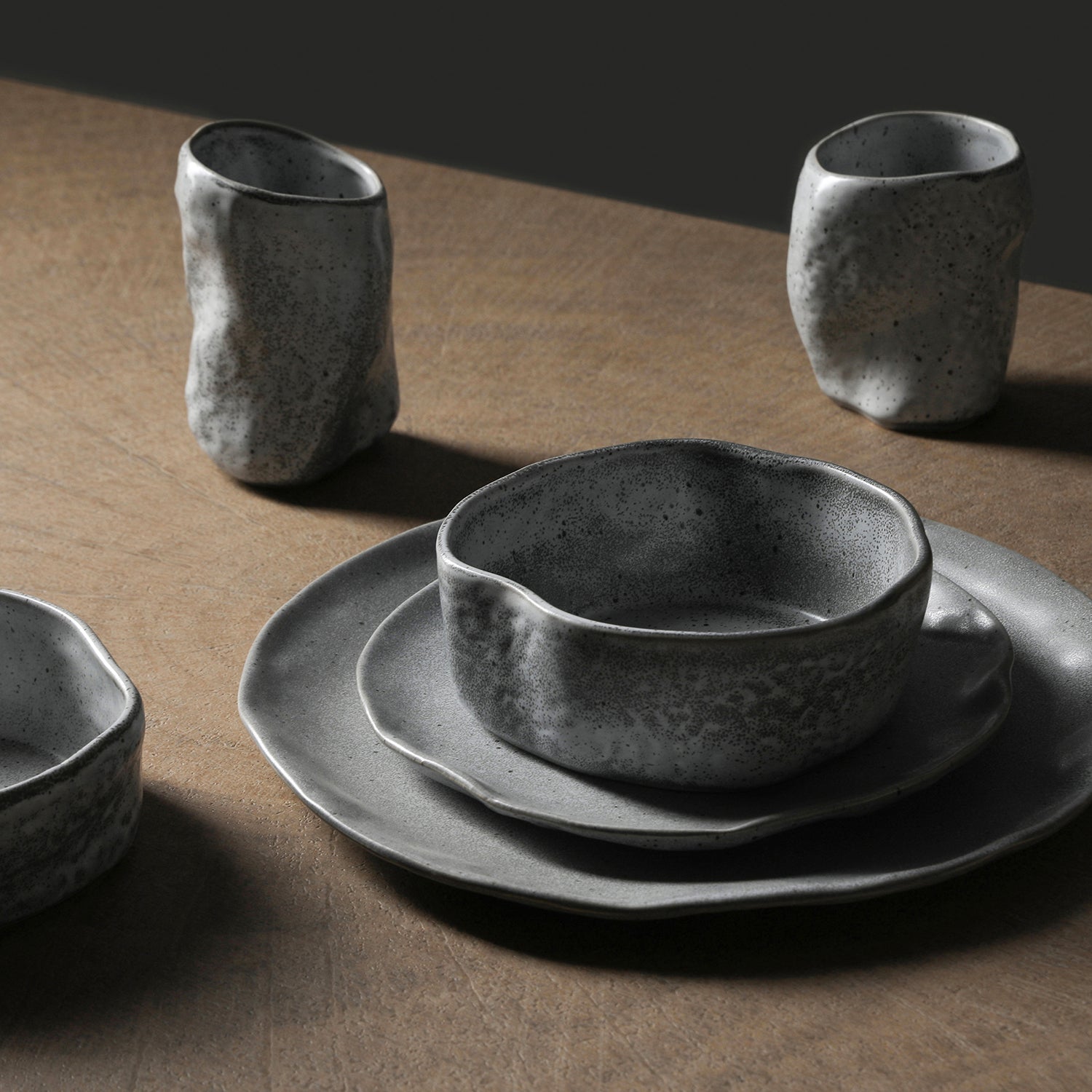 Premium Atik Stoneware Dinnerware Set - Grey Speckled Ceramic Plates & Bowls for Everyday Dining & Entertaining | Durable & Stylish Dinnerware for Family Meals, Dinner Parties & Restaurant Use
