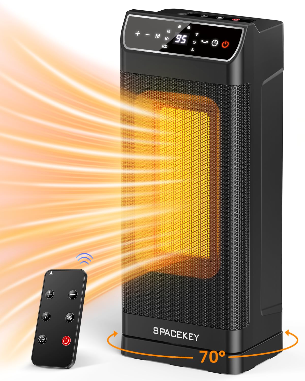 1500W PTC Ceramic Space Heater with Thermostat & Remote - Fast Heating, 70° Oscillation, 12H Timer & Overheat Protection - Perfect for Office, Bedroom & Indoor Use (Black) | Stay Warm & Cozy in Winter