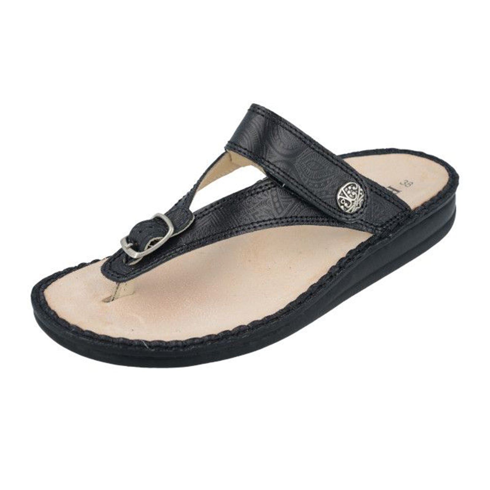 Finn Comfort Alexandria Women's Sandals - Black Arabesque Design | Comfortable Walking Shoes for Travel, Work & Everyday Wear