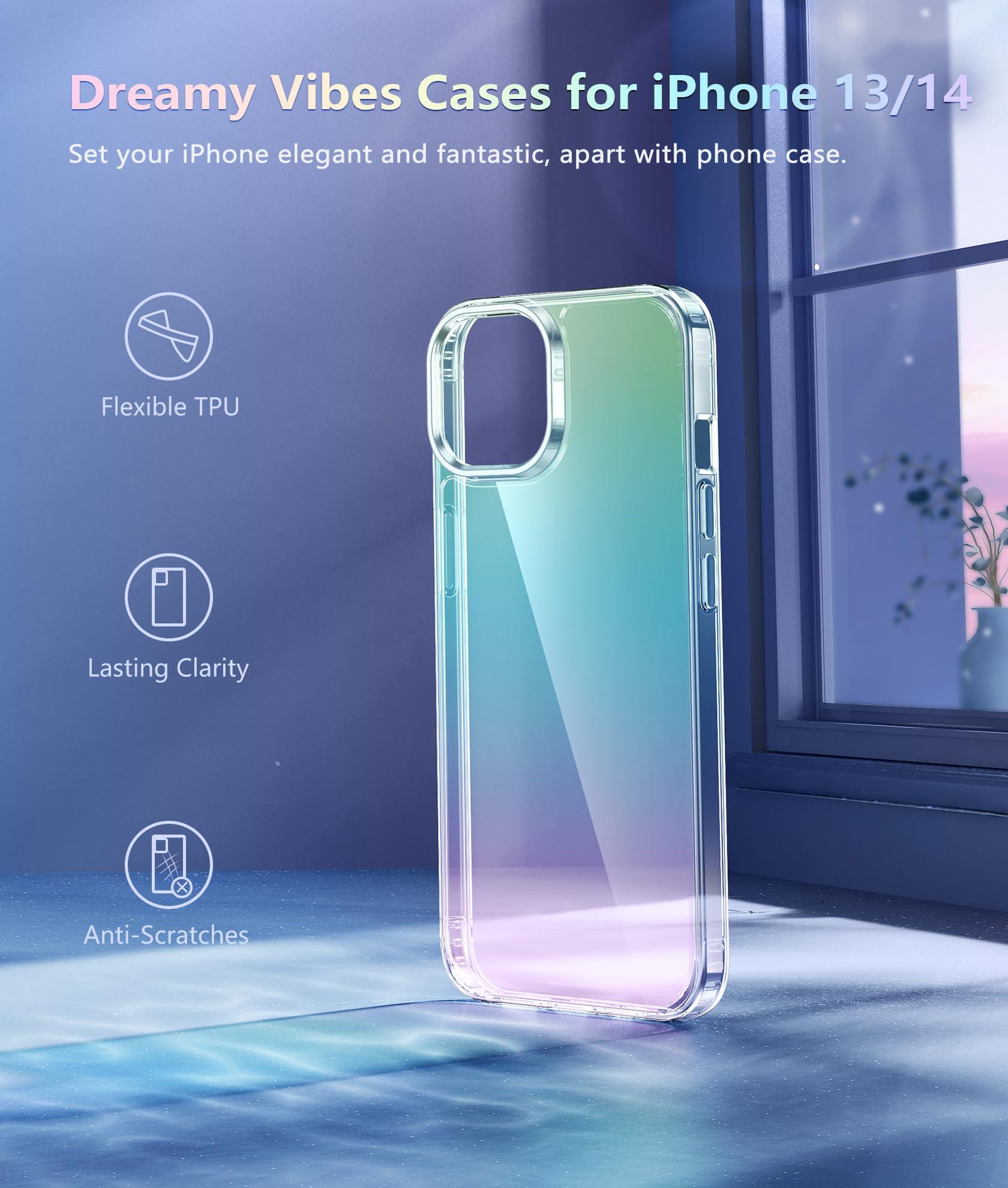 FNTCASE Military Grade Clear Phone Case for iPhone 13/14 - 6.1 Inch Shockproof Protective Cover with Anti-Yellowing Technology | Rugged Bumper Design for Drop Protection | Perfect for Outdoor Activities, Work & Daily Use (B-Gradient)