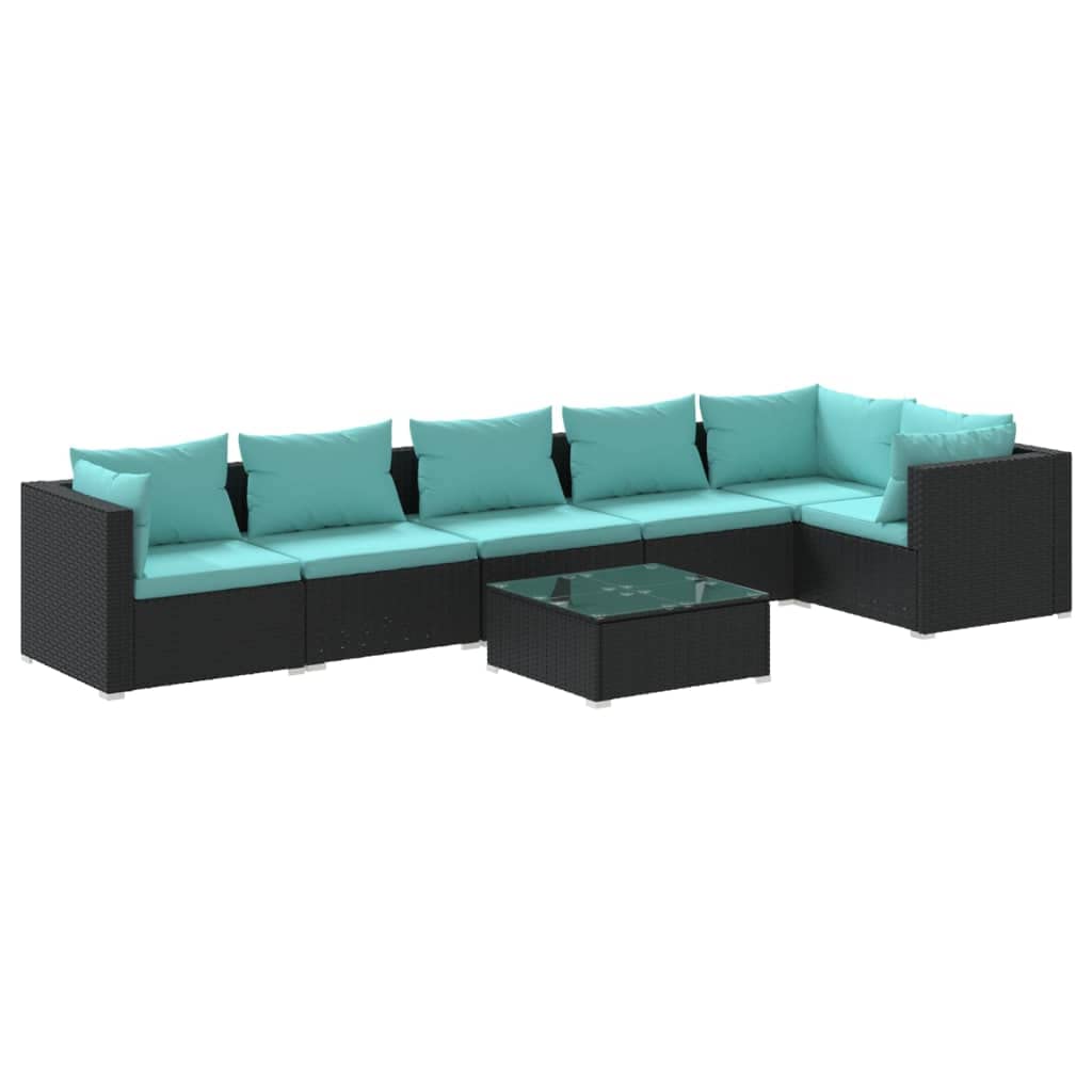 vidaXL 7-Piece Patio Lounge Set - Outdoor Garden Furniture with Cushions, Black Poly Rattan Sectional Sofa for Backyard, Poolside & Terrace Relaxation