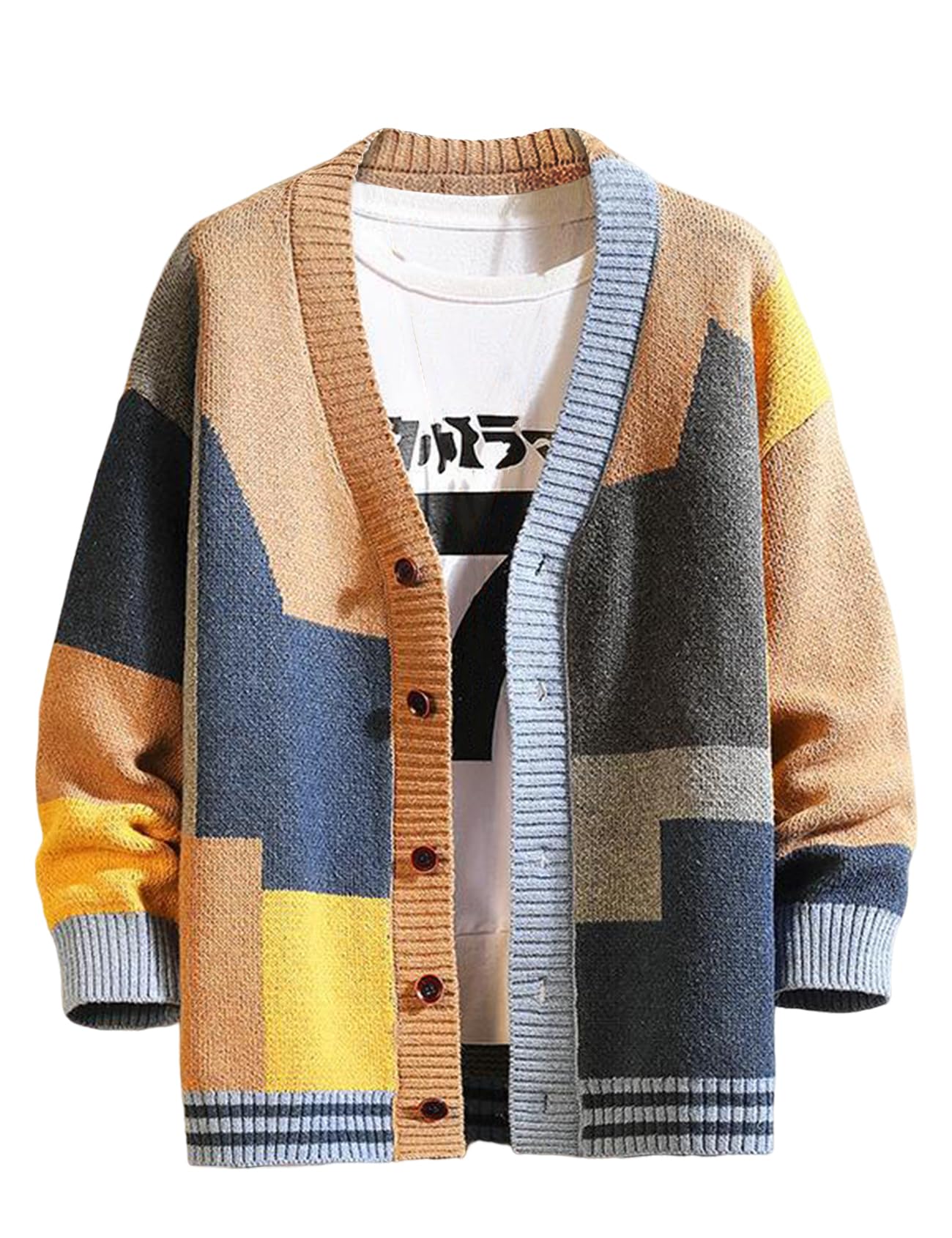 Arssm Men's Knitted Cardigan Sweater - Long Sleeve V-Neck Button Down Casual Cardigan for Office, Date & Fall Layering