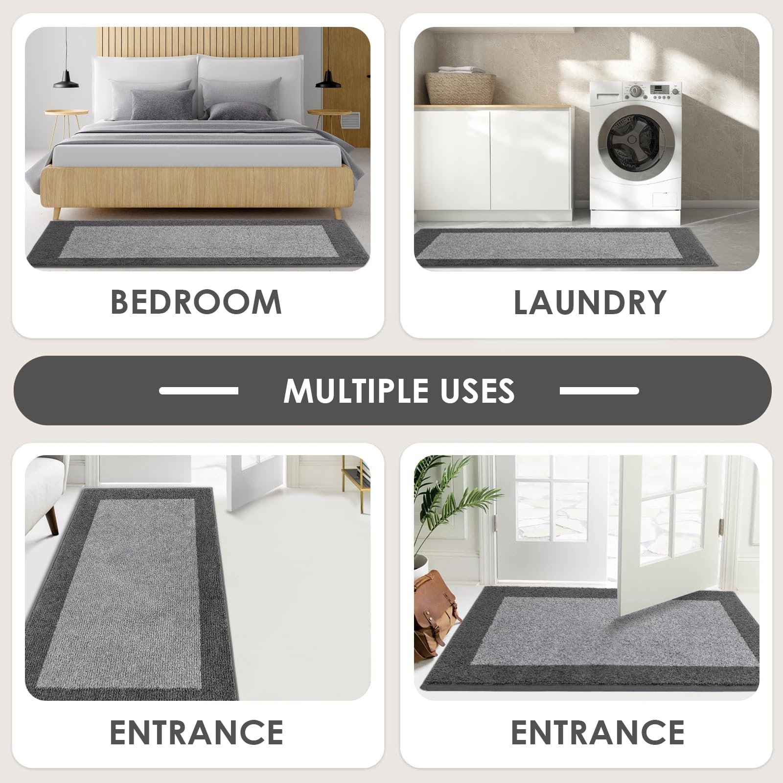 Machine Washable Non-Slip Kitchen Rugs Set of 2 (24