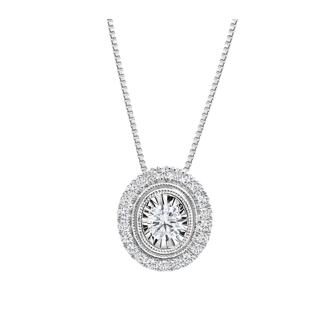 10K White Gold Canadian Diamond Oval Vintage Inspired Pendant Necklace for Women - Elegant Gift for Anniversary, Valentine's Day & Special Occasions
