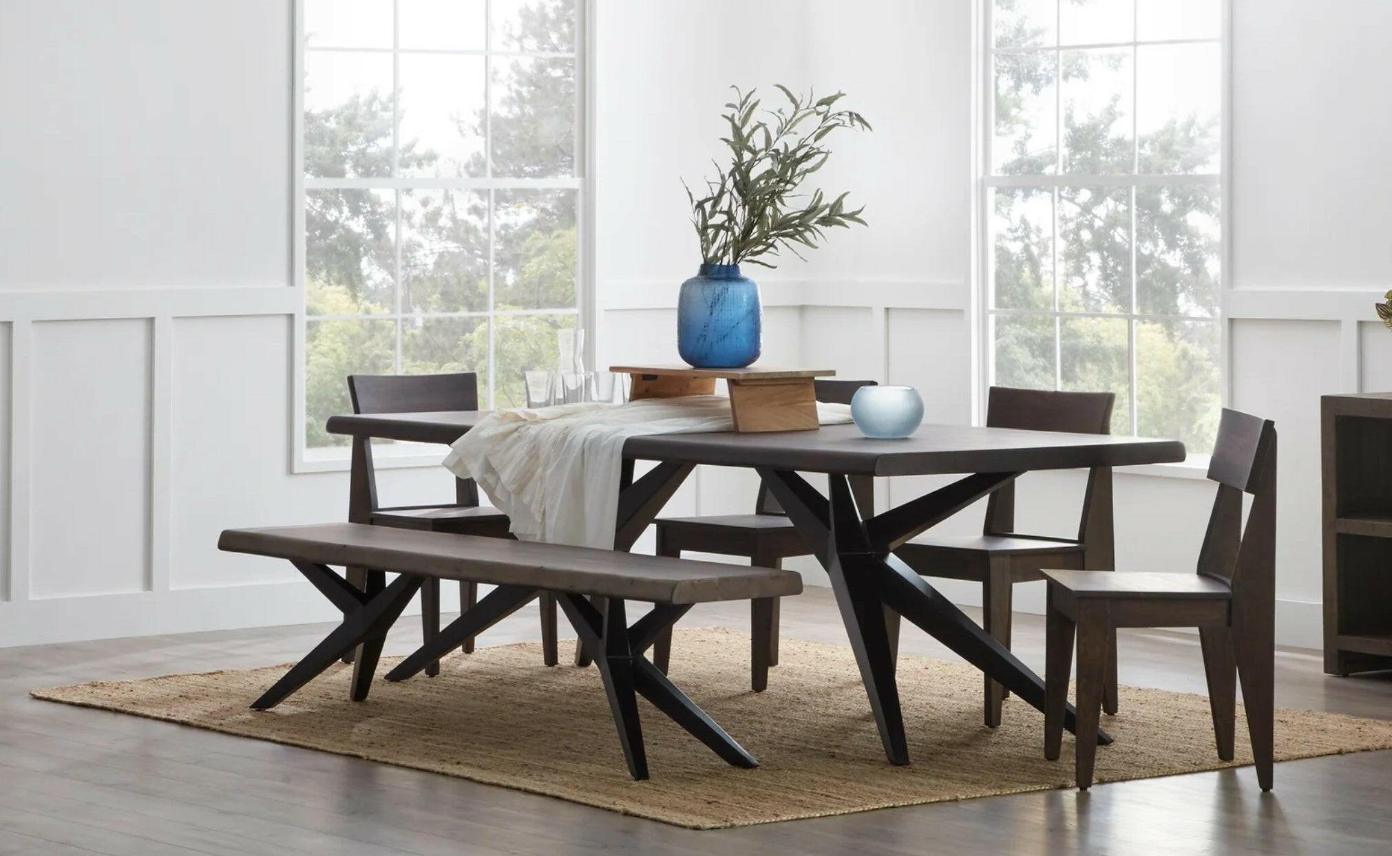 Solid Ironwood Dining Set - 4 Chairs & Matching Bench | Rustic Wooden Kitchen Table for Family Gatherings & Dinner Parties