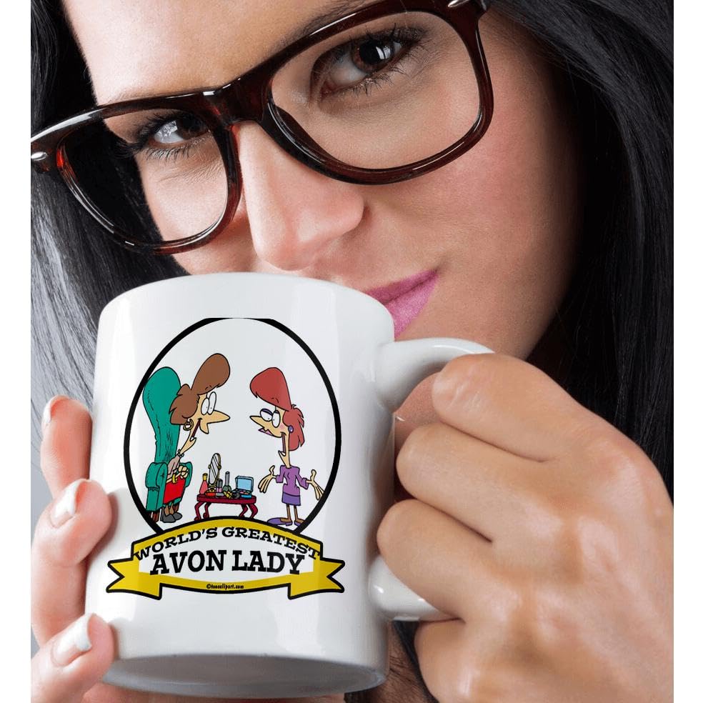 Funny 'World's Greatest Avon Lady' Cartoon Coffee Mug - 15oz Ceramic Cup - Perfect Gift for Avon Representatives & Coffee Lovers - Great for Office Use, Gag Gifts & Morning Coffee Routines