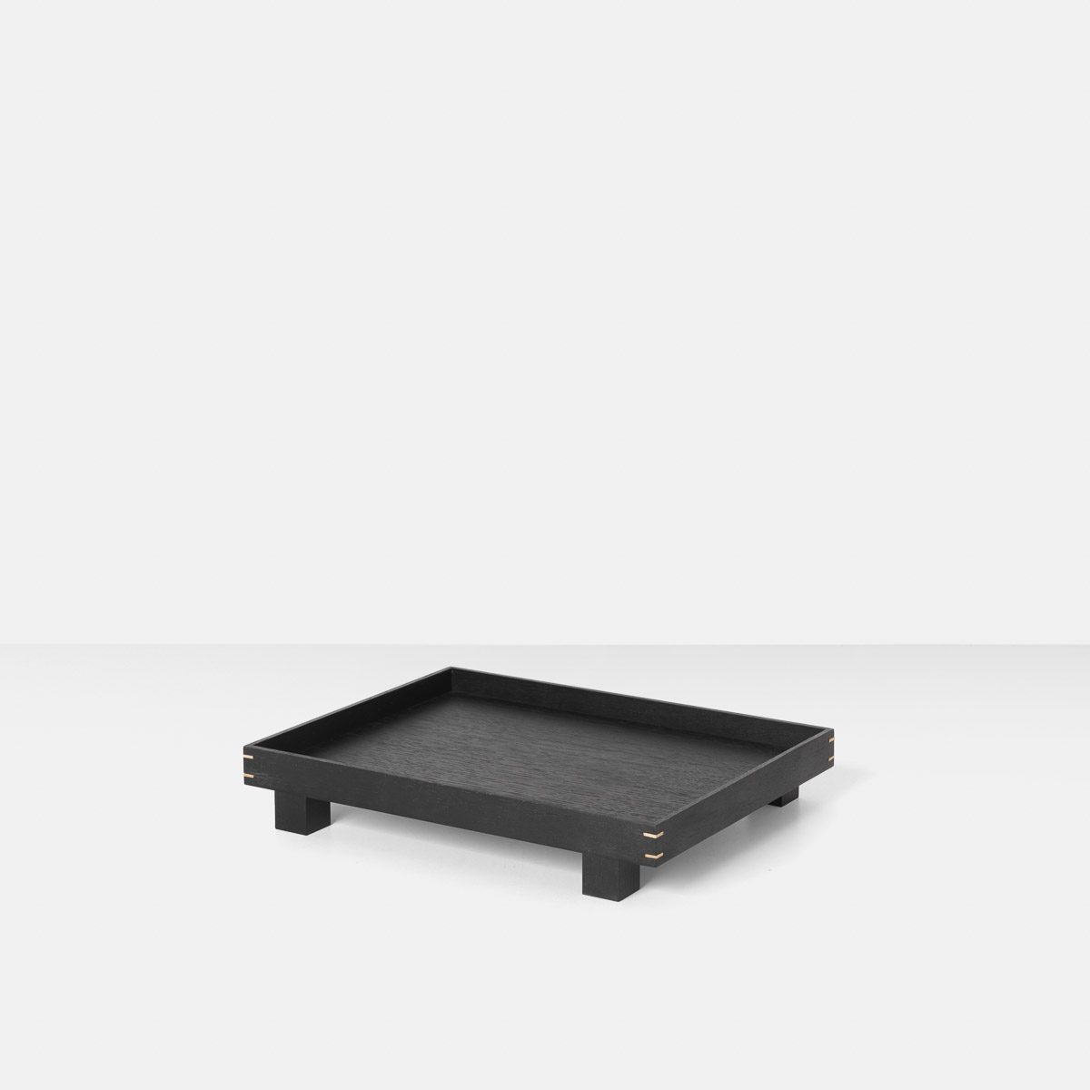 FERM LIVING Bon Wooden Tray - Black Stained Oak Wood Serving Tray with Handles, 2 Size Options for Dining Table, Coffee Table, or Bedside Organization