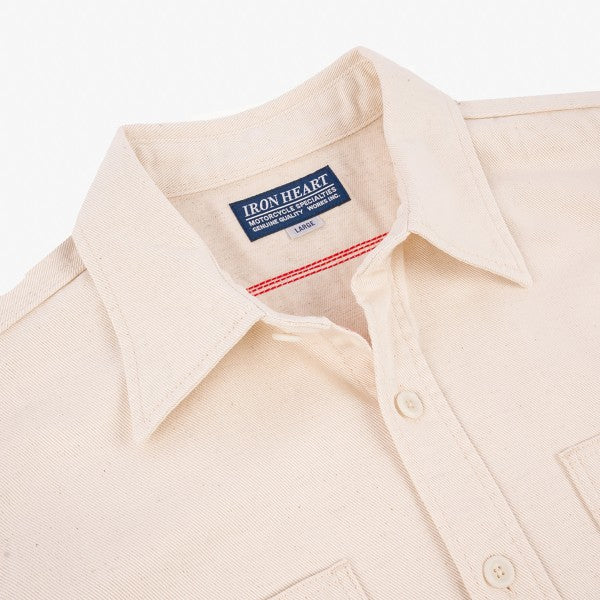 Iron Heart IHSH 414 9oz Cotton Linen Work Shirt - Off White | Durable Men's Casual Shirt for Workwear & Outdoor Activities