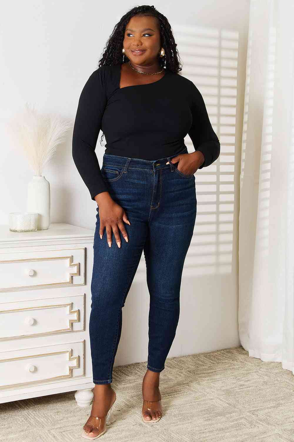 Black Asymmetrical Neck Long Sleeve Tops for Women - Trendy Off-Shoulder Blouse for Party, Date Night & Casual Wear