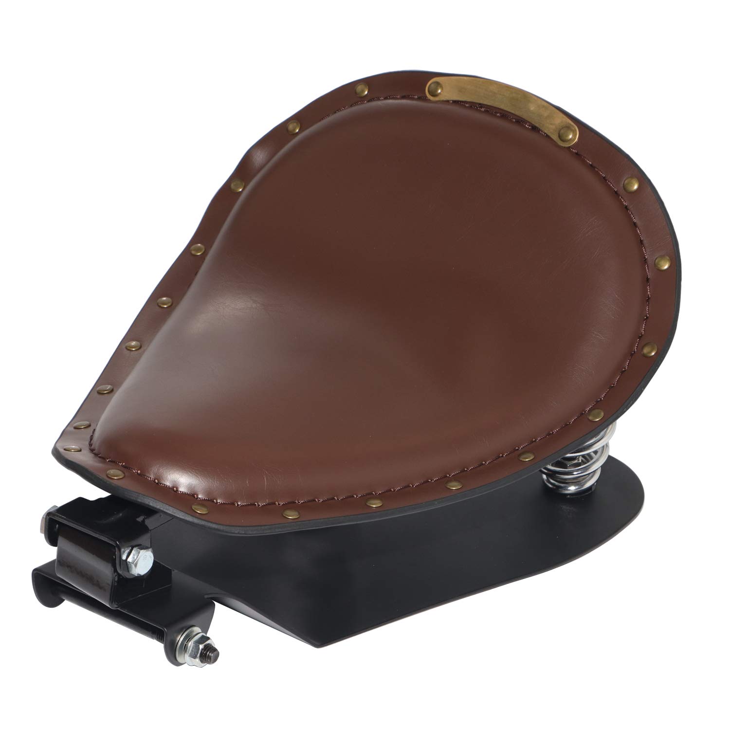 Harley Sportster Chopper Bobber Custom Brown Leather Copper Rivet SOLO Driver Seat Pan with 3