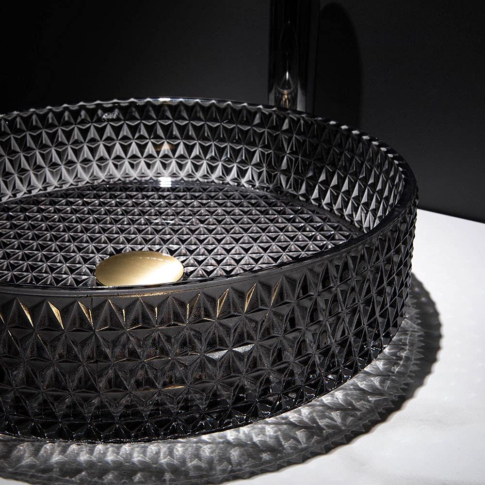 Lovedima Black Glass Vessel Sink - Modern Above Counter Bathroom Vanity Wash Basin for Contemporary Home Decor | Perfect for Master Bath, Powder Room, and Guest Bathroom Renovations