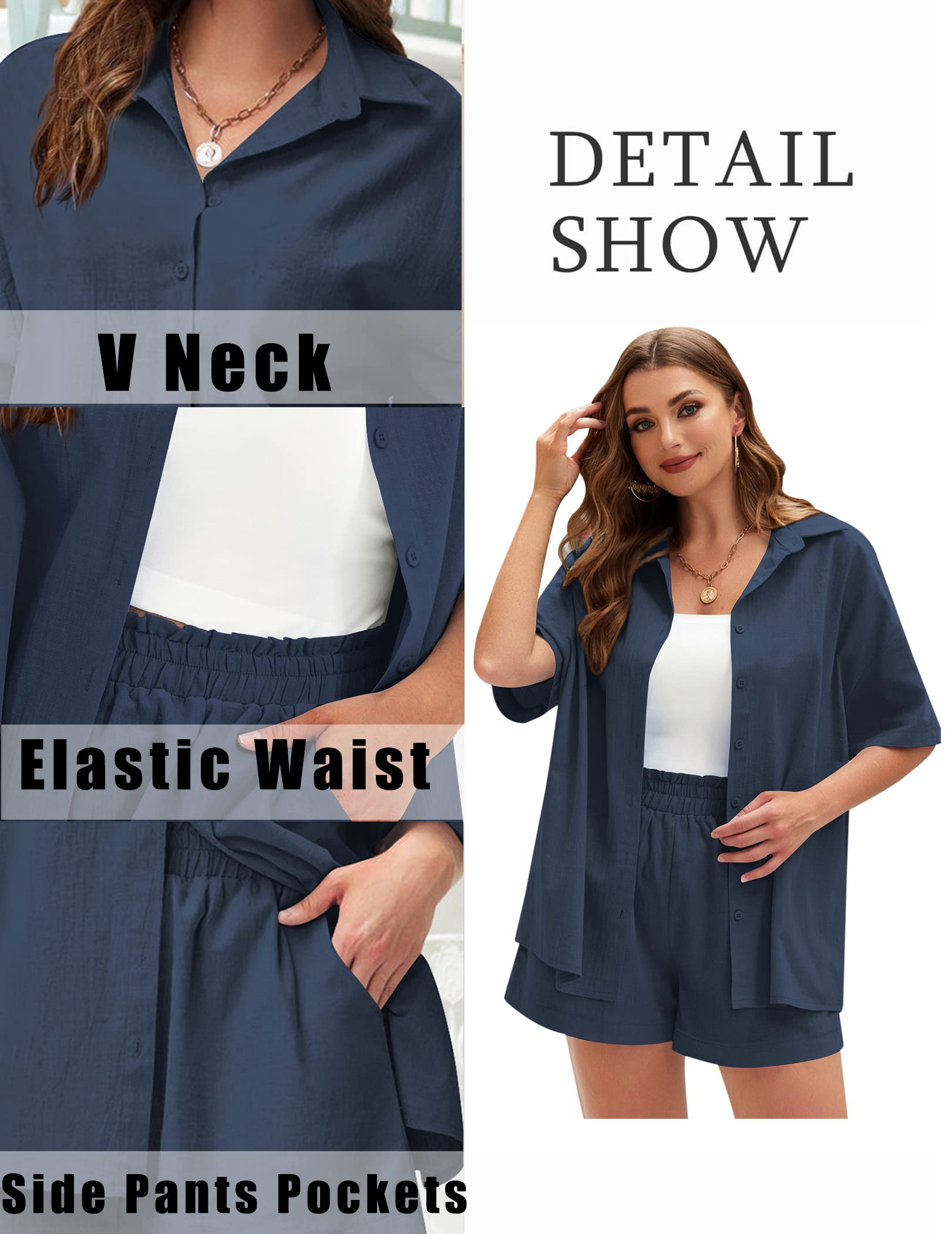 IN'VOLAND Women's Plus Size 2 Piece Tracksuit Outfits - Cotton Linen Short Sleeve Shirt & Casual Shorts Set for Summer | Lounge Wear, Vacation Outfit, Street Style Fashion