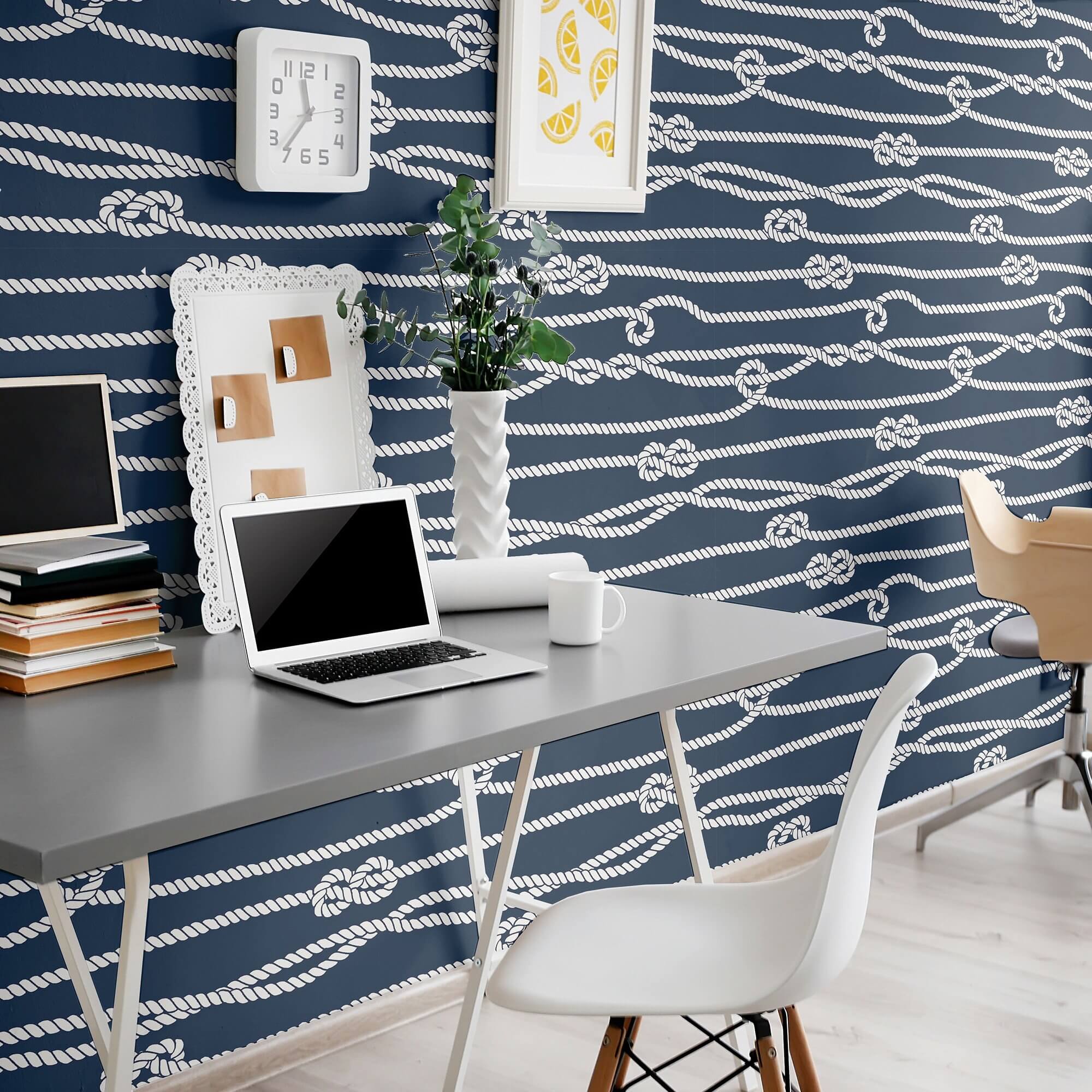 Blue and White Nautical Striped Peel and Stick Removable Wallpaper - Self-Adhesive Decorative Wall Covering for Bedroom, Bathroom, Kitchen & Nursery Decor