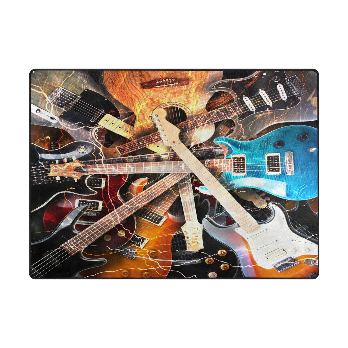 Susiyo Modern Electric Guitar Lightning Rug - 5x7 Feet Soft Indoor Area Rug, Non-Slip Washable Carpet for Living Room, Bedroom, Dining Room & Nursery - Perfect for Music Lovers' Home Decor & Teen Room Theme