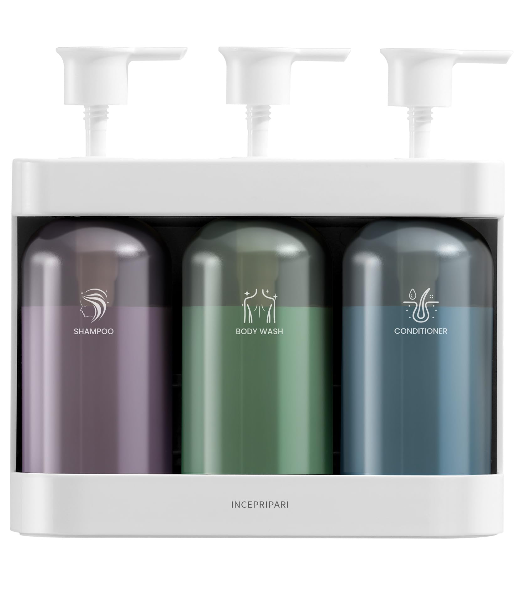 3-Chamber Wall Mounted Shampoo & Conditioner Dispenser for Shower - No Drill Bathroom Organizer with Soap Dispenser | Perfect for Hotels, Spas & Home Bathrooms (White)