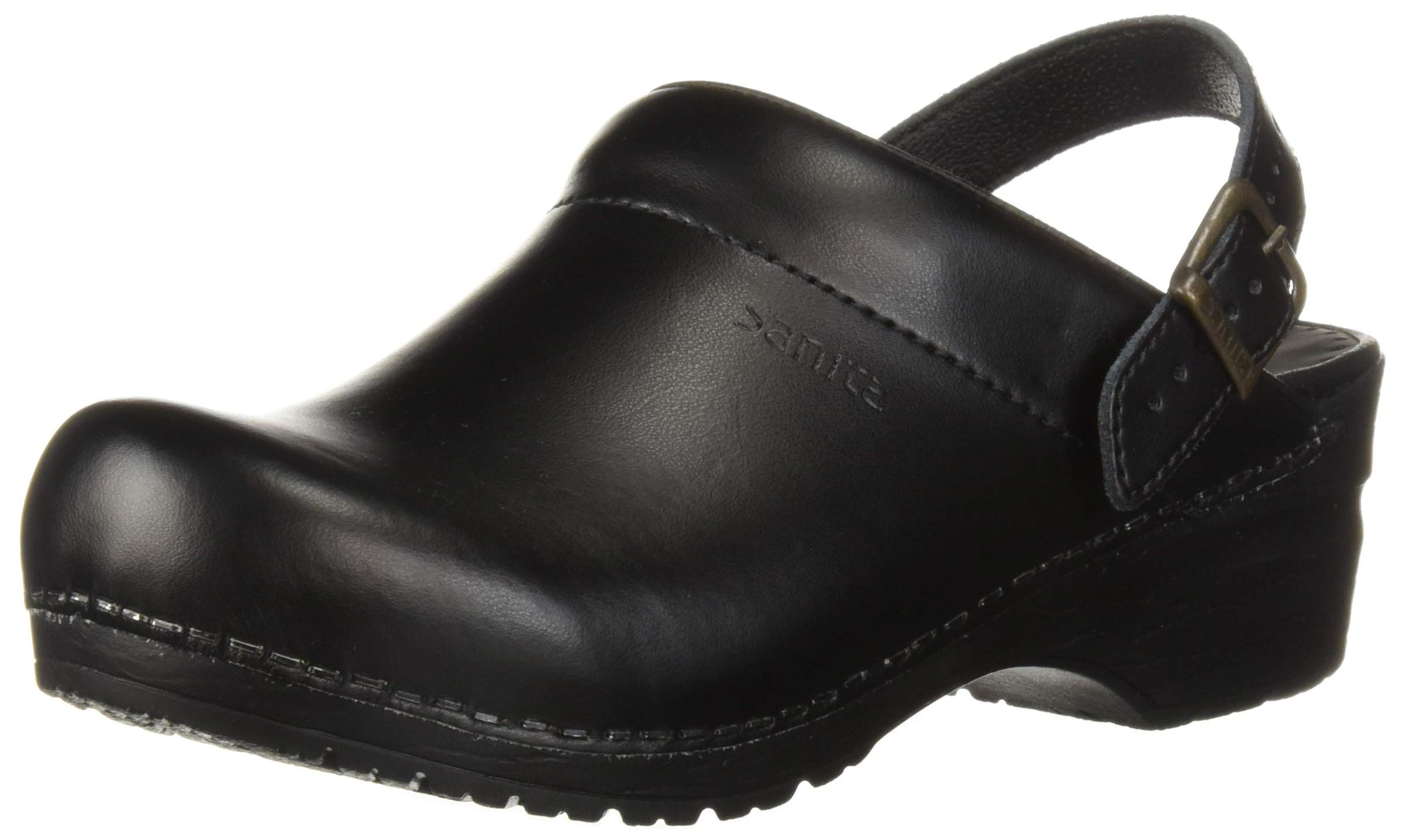 Sanita Ingrid Professional Women's Clog - APMA Certified, Open Back, Adjustable PU Leather Slip On Shoes for Nurses, Chefs & Healthcare Workers - Comfortable Work Shoes for Long Shifts