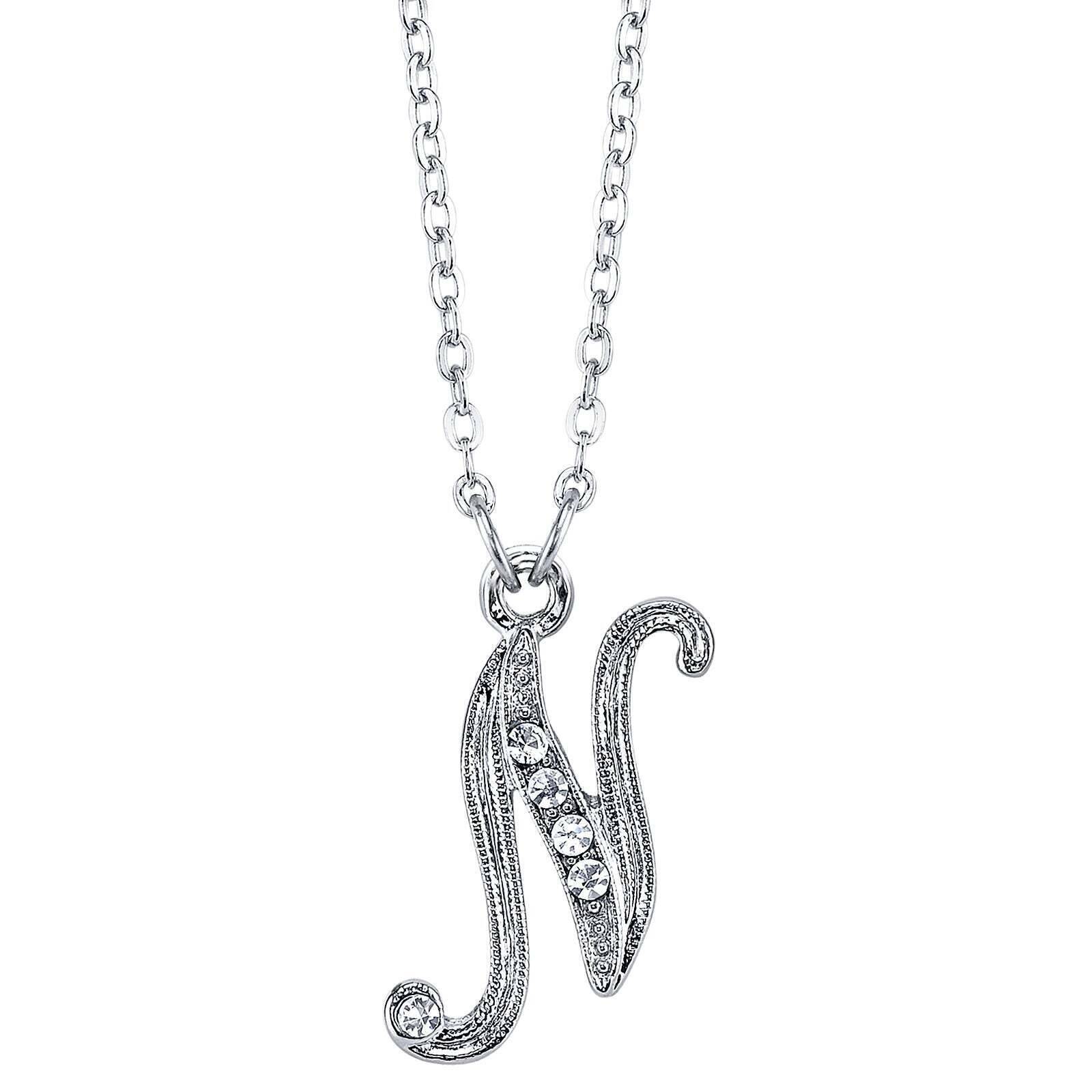 1928 European Crystal Initial Necklace - Personalized Name Pendant with 16