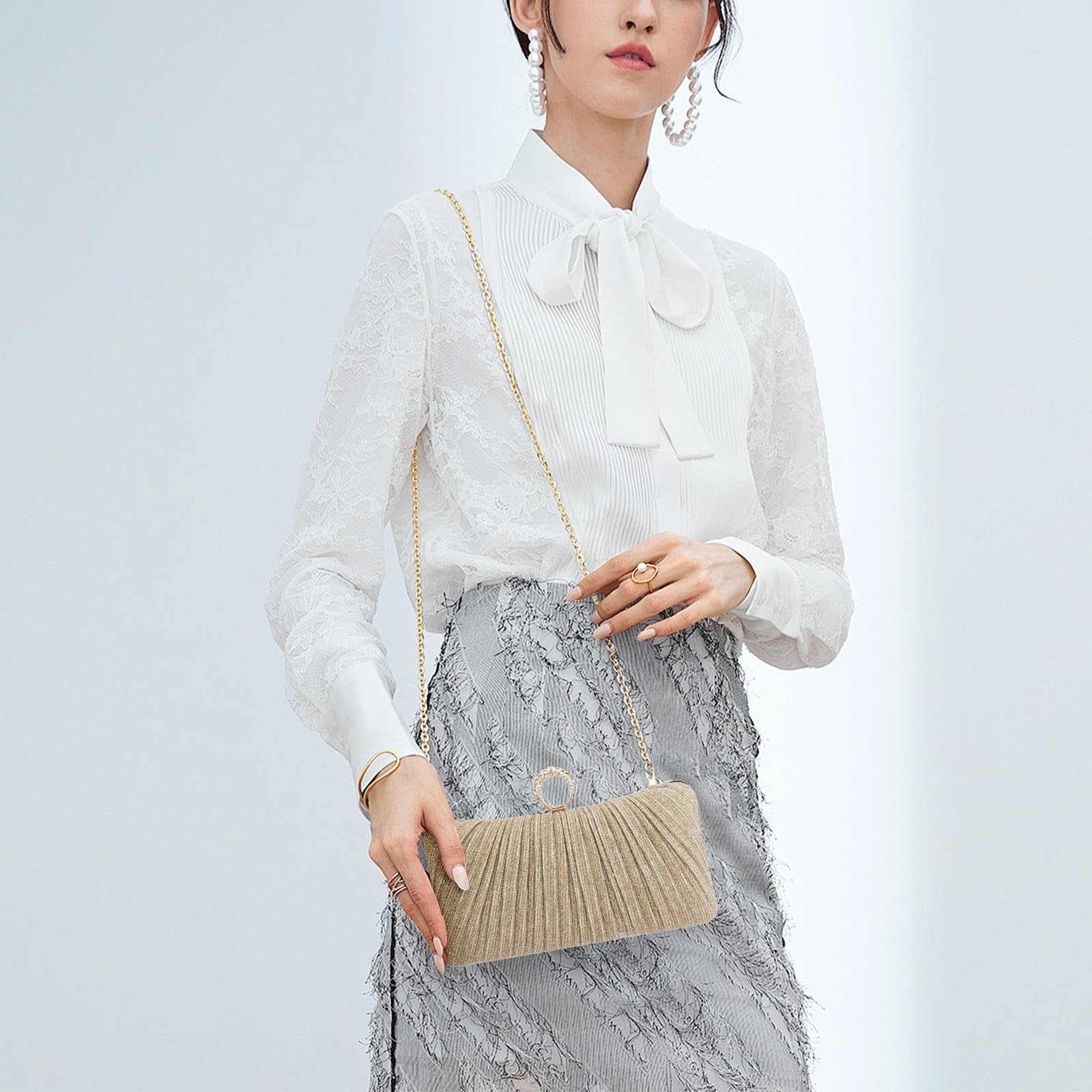 Simcat Women's Gold Glitter Clutch Purse - Elegant Pleated Evening Handbag for Formal Events, Bridal Wedding, Prom & Special Occasions | Perfect for Parties, Dinners & Date Nights