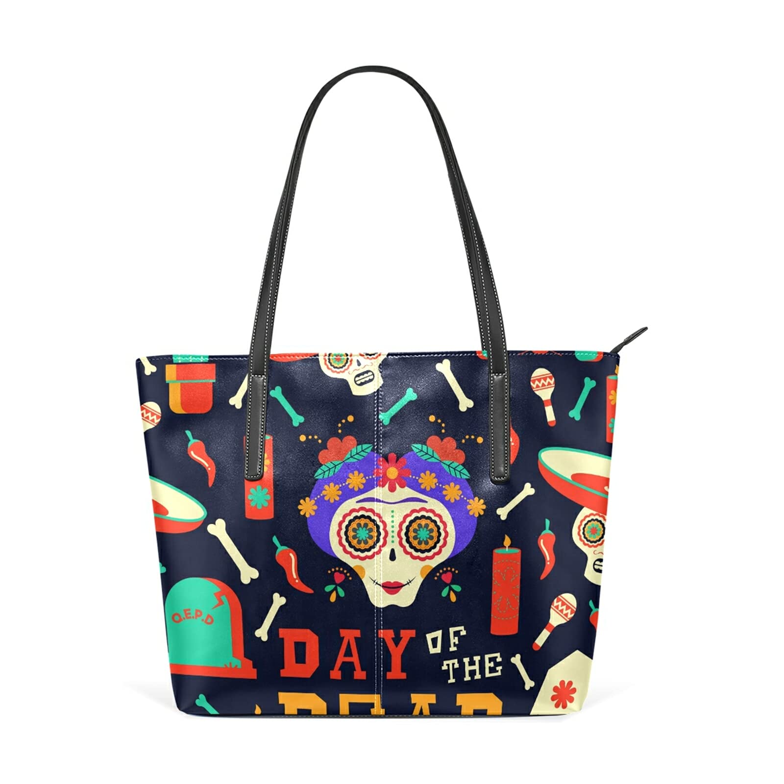 Mexican Sugar Skull Dog Bone Print Leather Crossbody Handbag for Women - Stylish Shoulder Bag & Tote Satchel - Perfect for Day Out, Travel & Festival Accessories