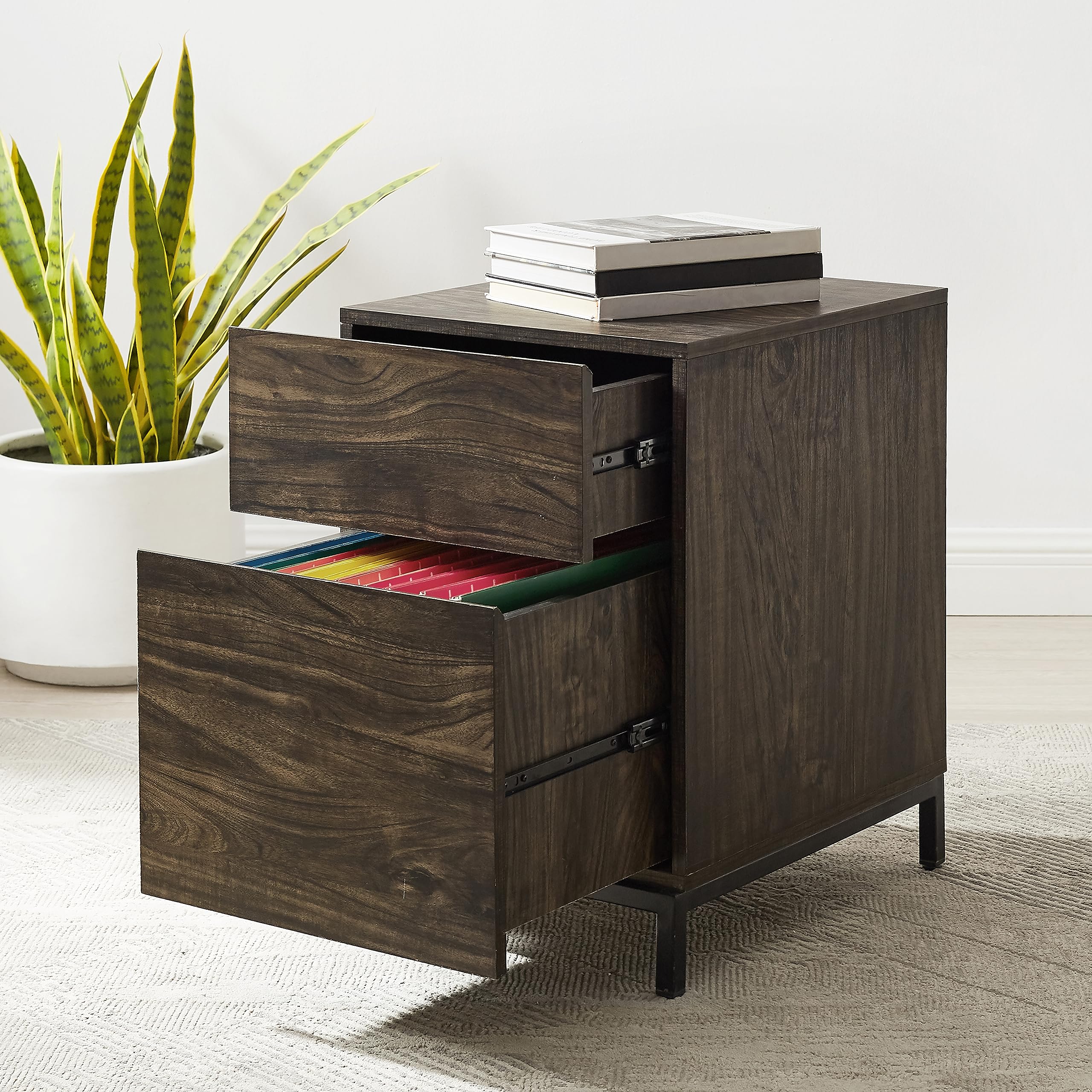 Crosley Furniture Jacobsen File Cabinet - Home Office Storage Organizer, Brown Wooden Filing Cabinet for Documents & Folders - Perfect for Office, Study, and Workspace Organization