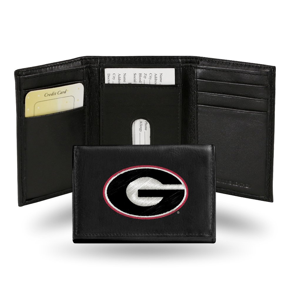 Georgia Bulldogs Embroidered Leather Trifold Wallet for Men - RFID Blocking Bifold Credit Card Holder - Perfect for Game Day, Travel & Everyday Use