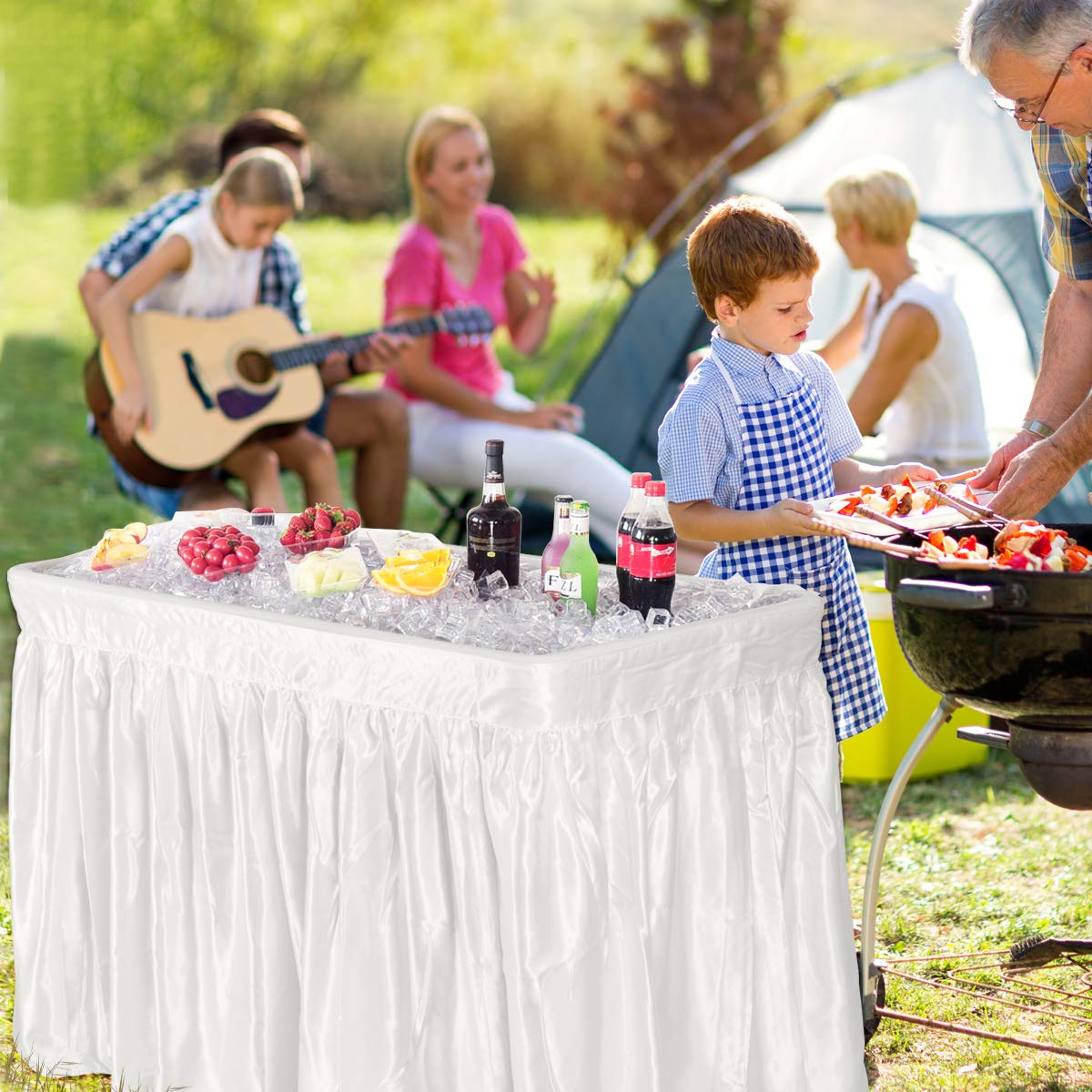 SAFSTAR 4FT Portable Folding Ice Cooler Table with Drain Plug & Skirt - Outdoor Buffet, Camping, Fishing, BBQ, Picnic, Tailgate Party - Perfect for Food Storage, Chilling Drinks & Cleaning Fish