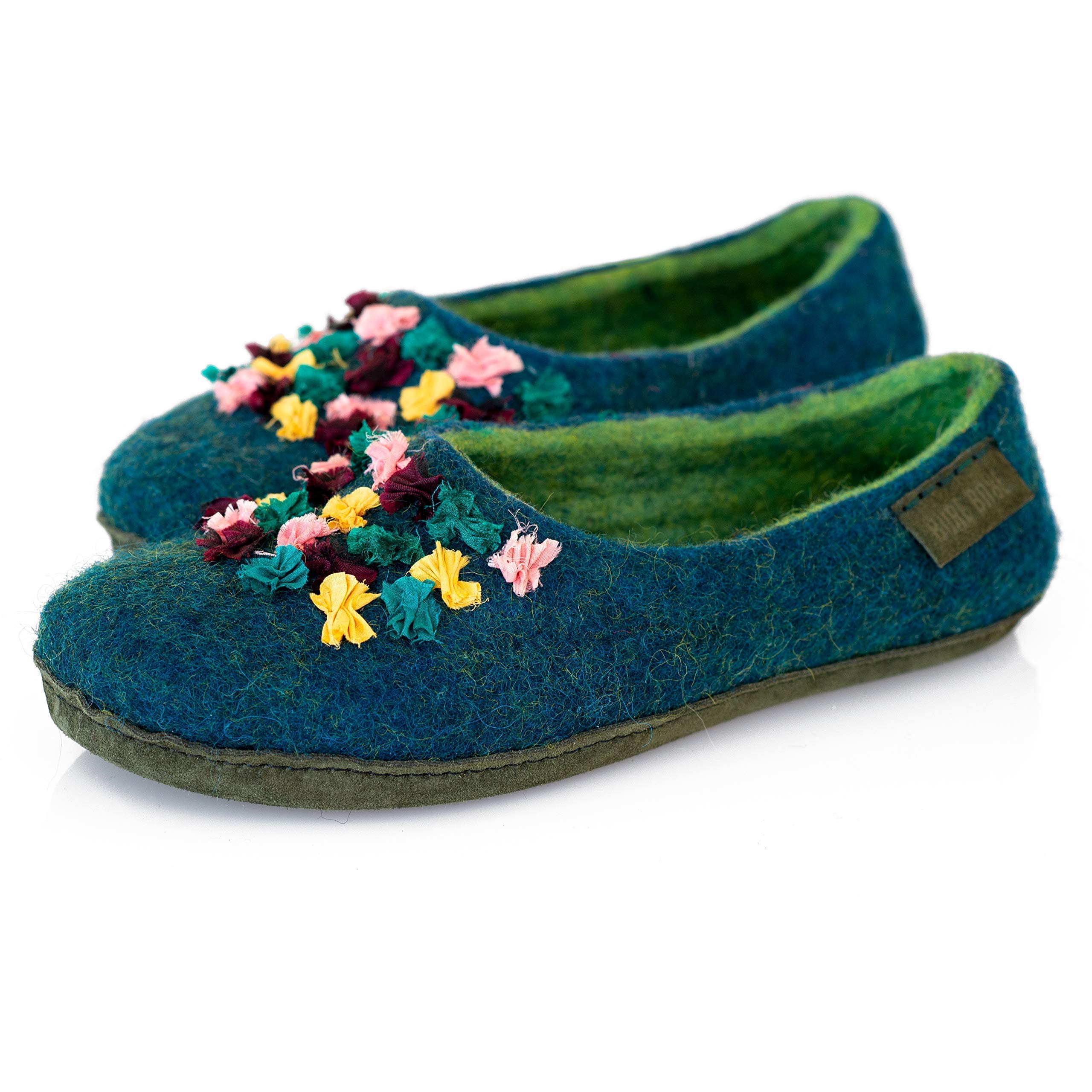 Cozy Women's Felted Wool Slippers with Elegant Indian Silk Ribbons - Perfect Mother's Day Gift for Her - Ideal for Relaxing at Home, Spa Days & Winter Comfort