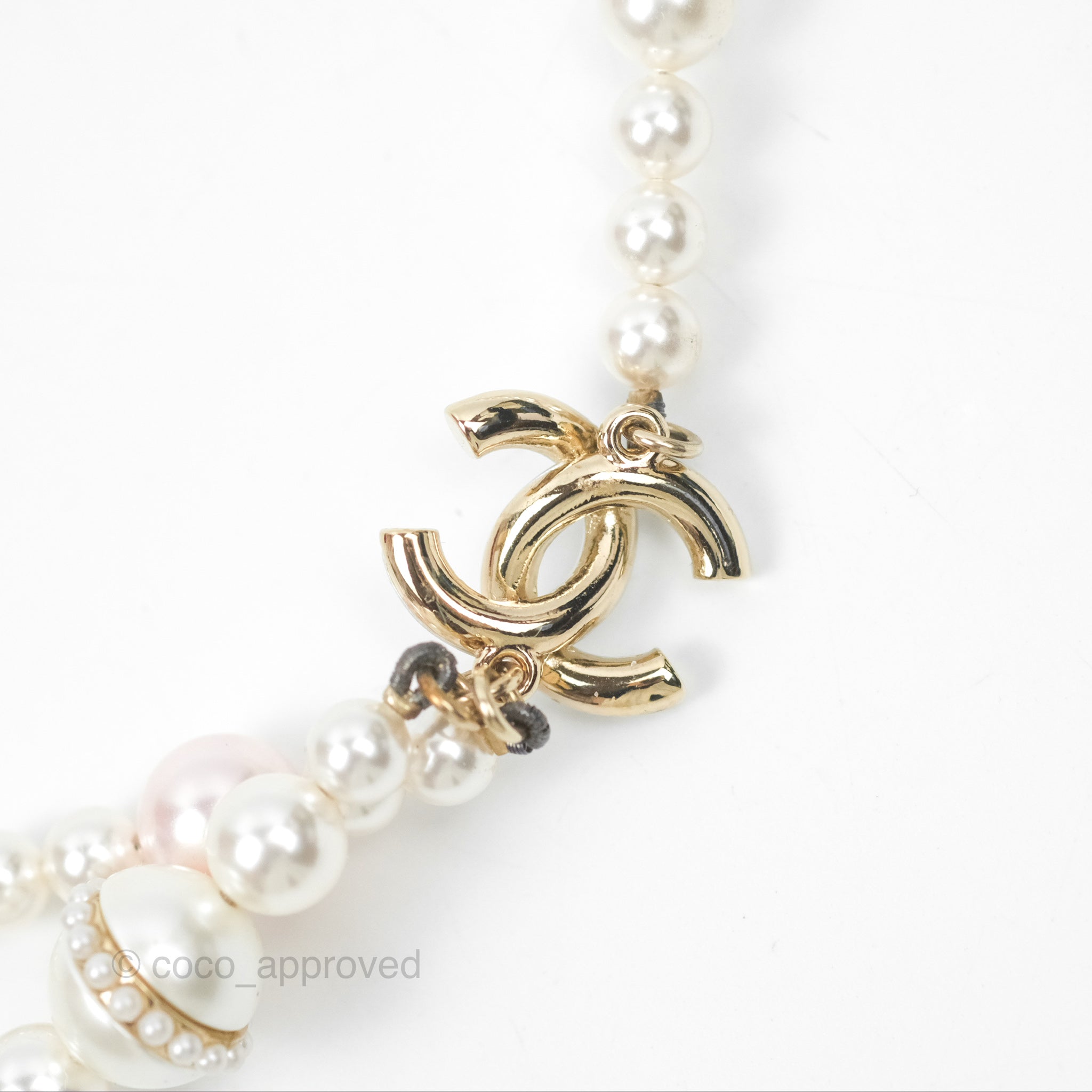 Chanel CC Pearl Double Strand Necklace 17K Gold Tone - Elegant Layered Pearl Jewelry for Women, Perfect for Parties, Weddings & Special Occasions