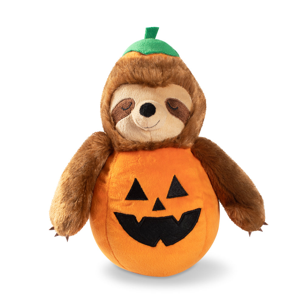 Sloth O Lantern Squeaky Plush Dog Toy - Cute Halloween Pumpkin Pet Chew Toy for Small & Medium Dogs - Perfect for Playtime, Training & Anxiety Relief